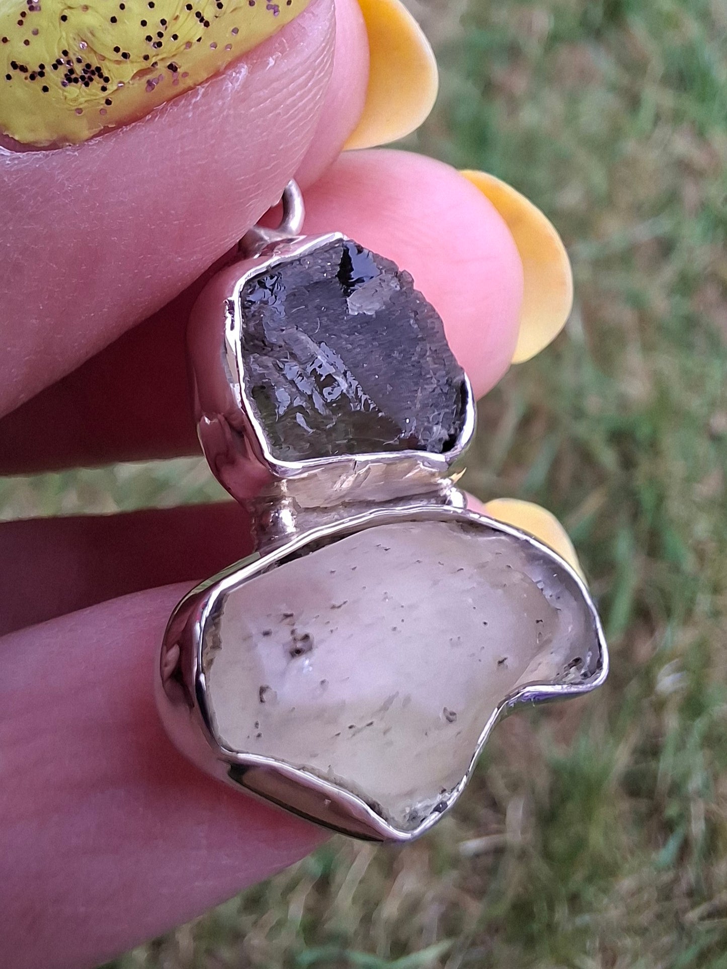 Moldavite & Libyan Desert Glass Pendant, 925 Silver, Tektite (Ref: MLP10)