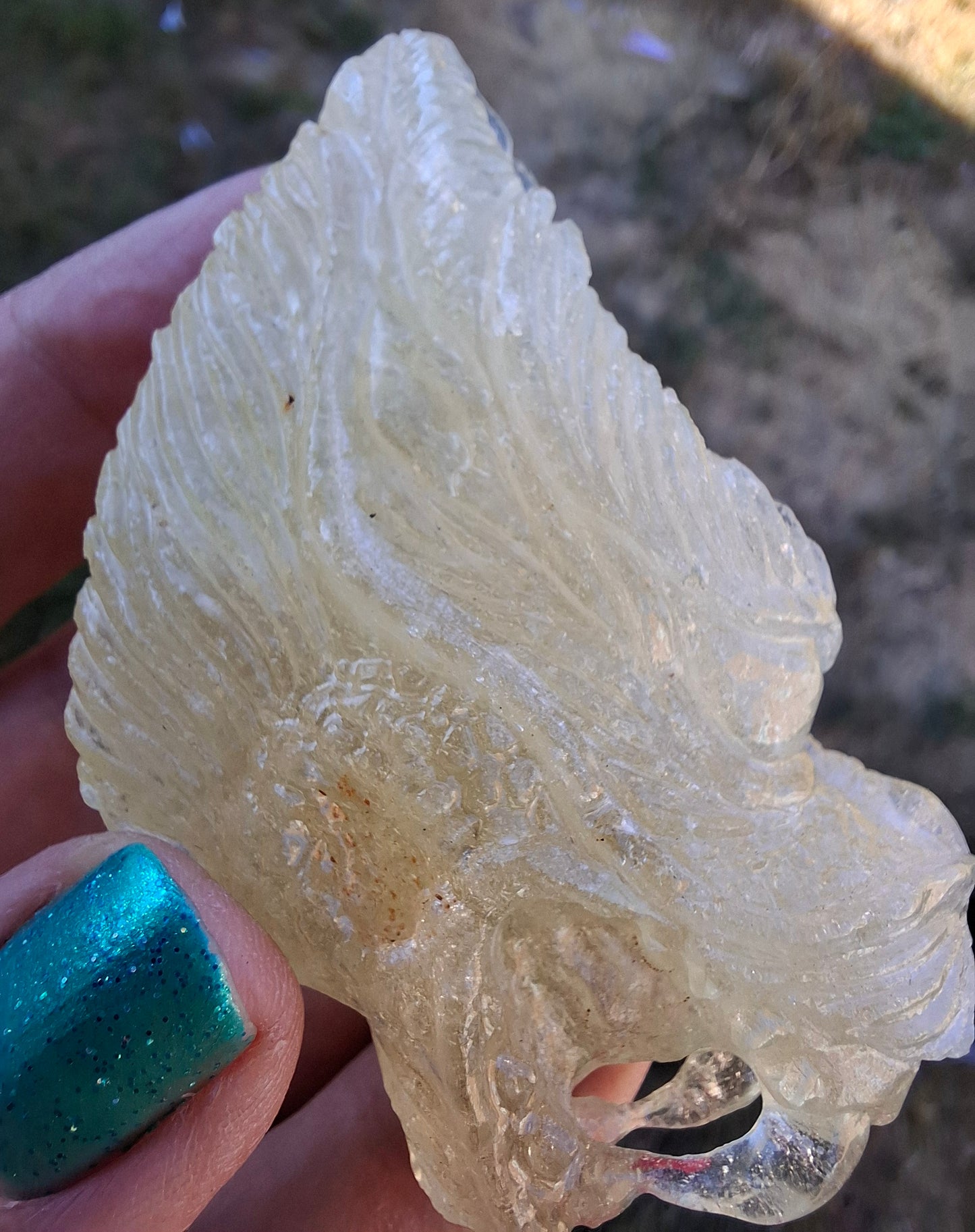 Libyan Desert Glass DRAGON HEAD Carving, 75.84g, Tektite (Ref: Dragon1)