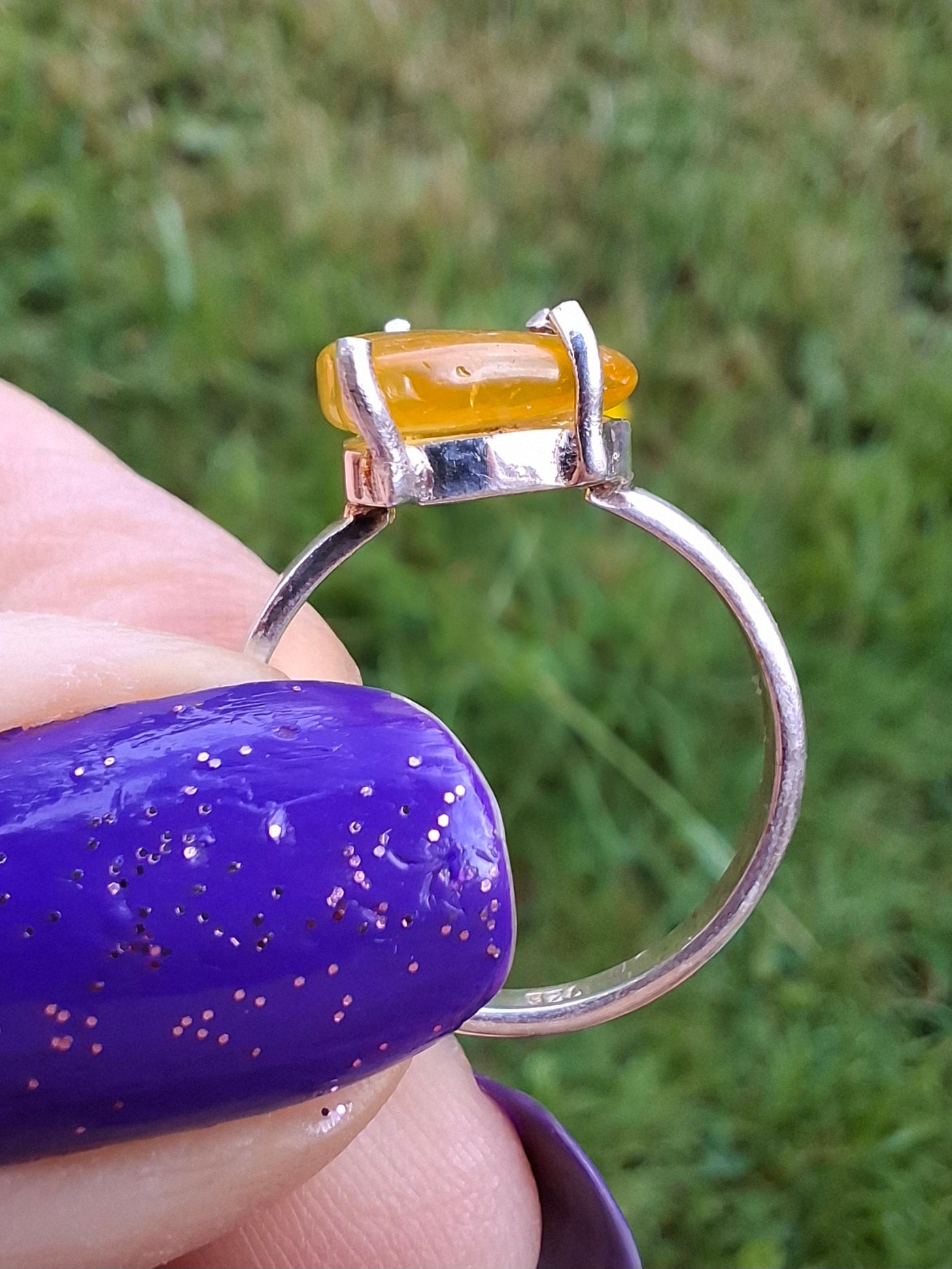 Baltic Amber Ring, size large K/small L, 925 Silver, Fossil (Ref: AR1)