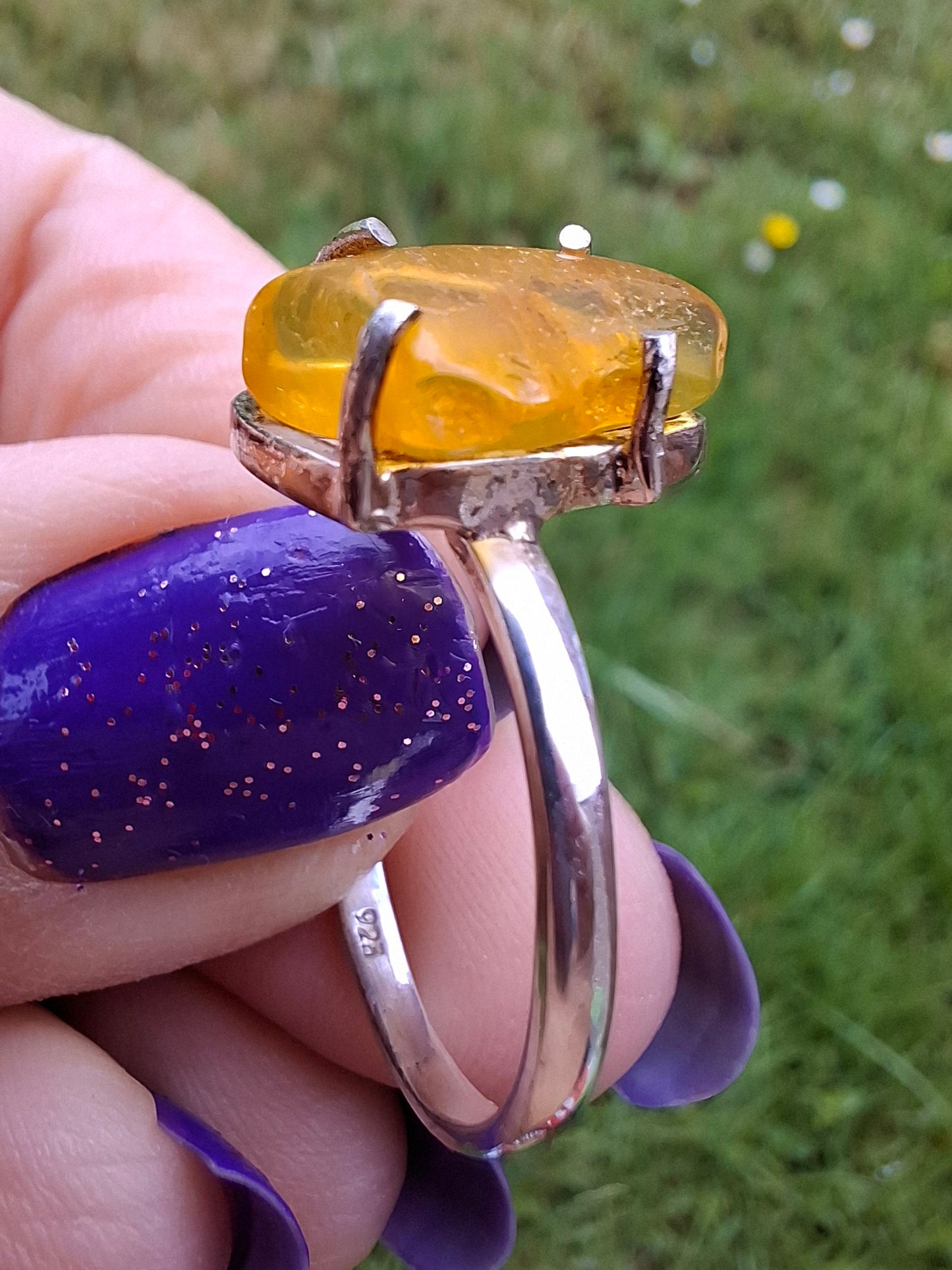 Baltic Amber Ring, size large U, 925 Silver, Fossil (Ref: AR21)