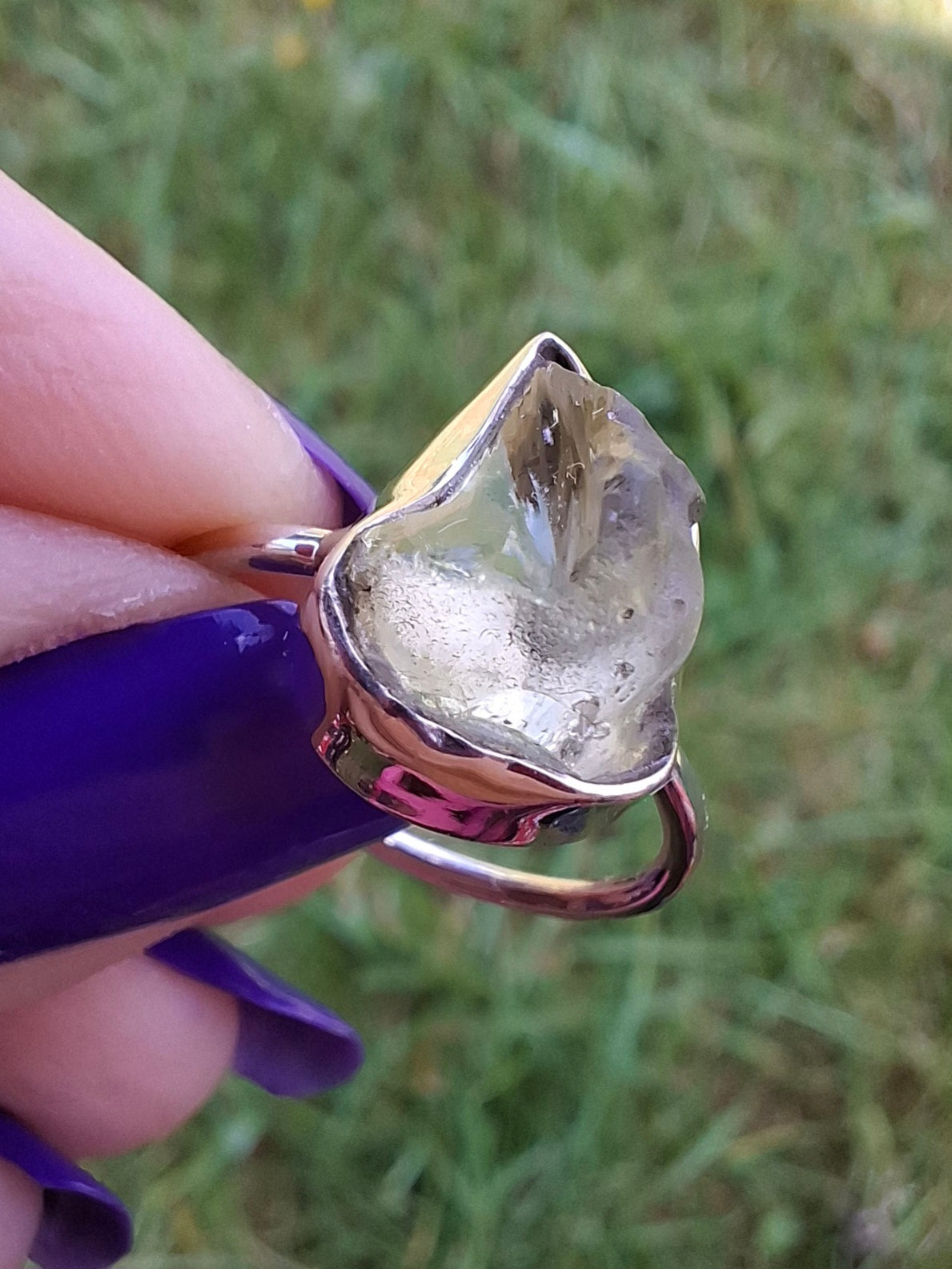 Libyan Desert Glass Ring, size large K, 925 Silver, Tektite (Ref: LR13)