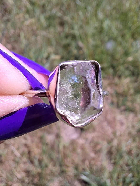 Libyan Desert Glass Ring, size large O, 925 Silver, Tektite (Ref: LR22)