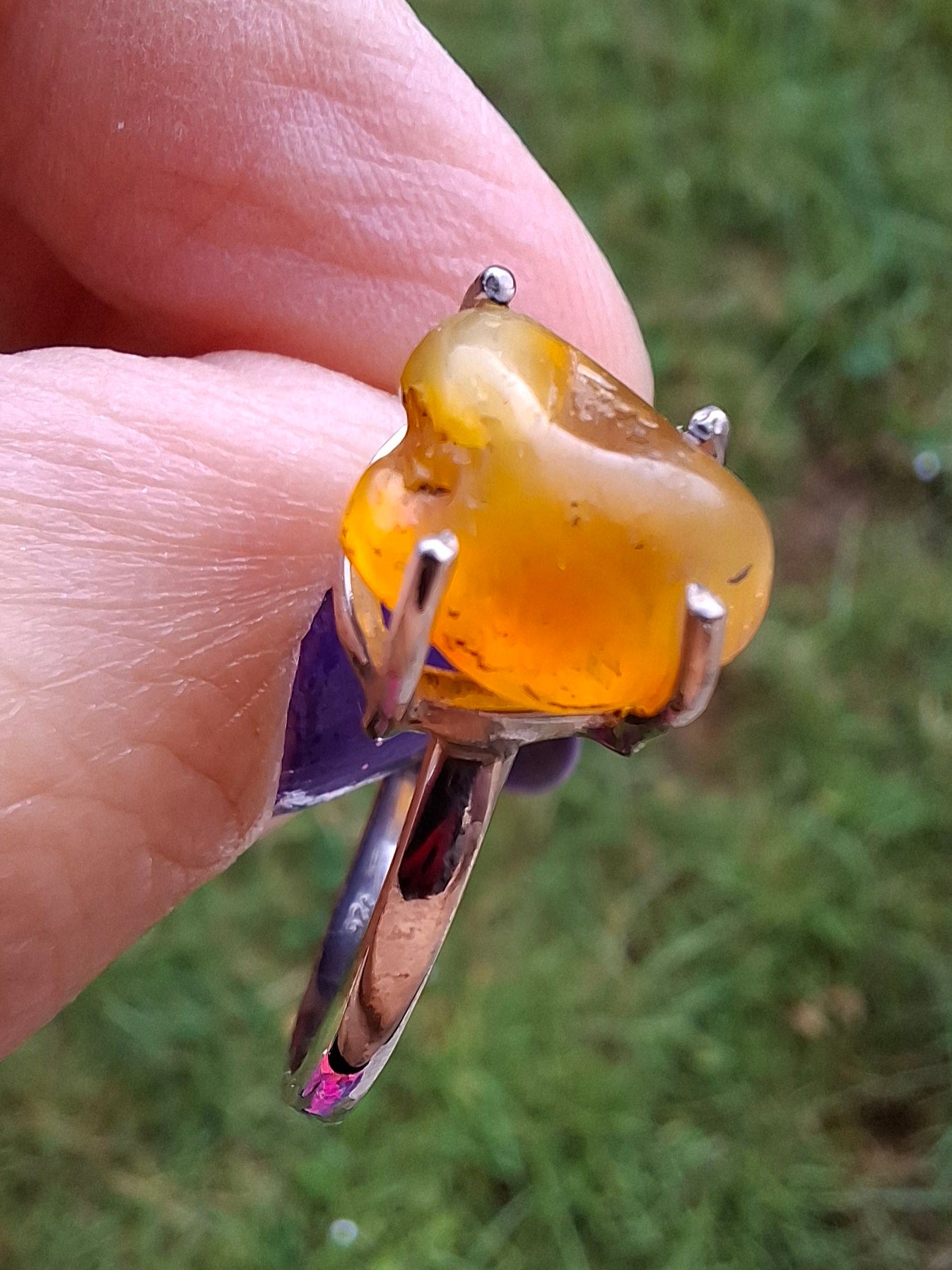 Baltic Amber Ring, size large Y, 925 Silver, Fossil (Ref: AR39)