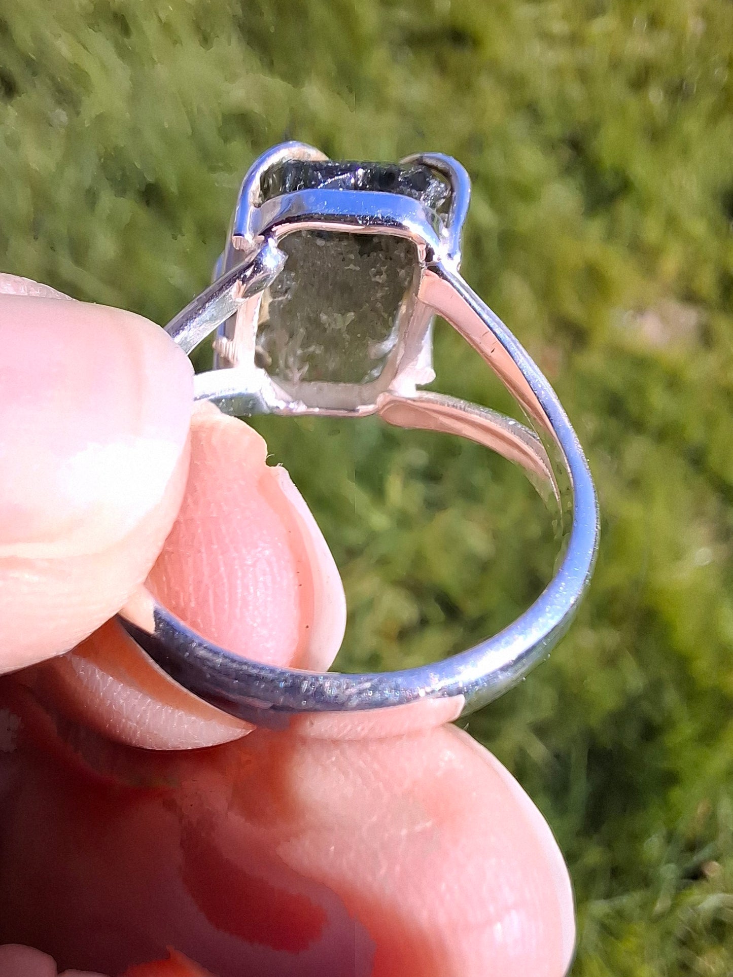 Moldavite Ring, size Q, 925 Silver, Tektite (Ref: R11)