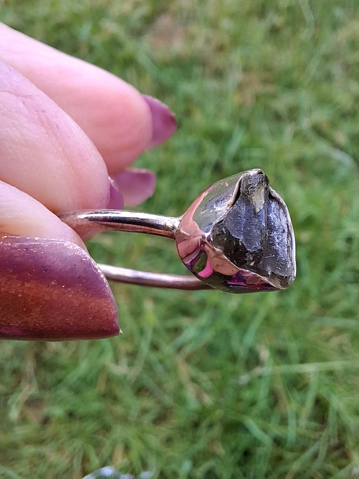 Moldavite Ring, size small X, 925 Silver, Tektite (Ref: R33)