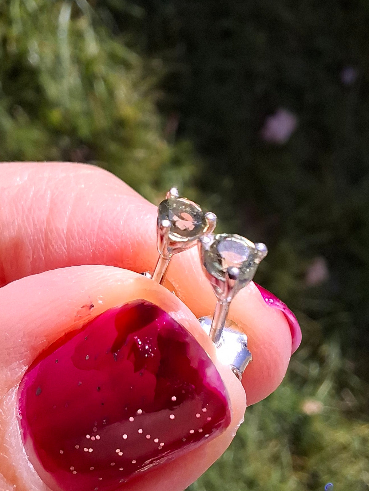 Moldavite (Faceted) 3mm Stud Earrings, 925 Silver (Ref: Pair59)