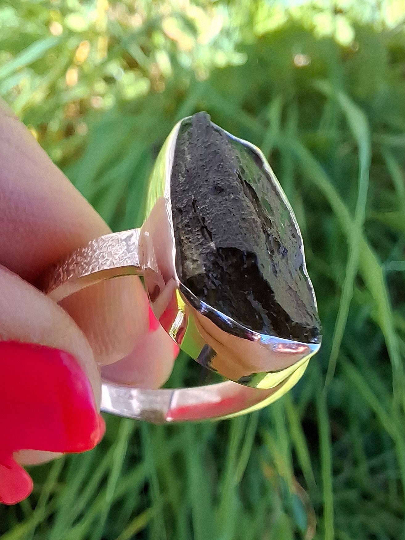 Moldavite Ring, size large Y/small Z, 925 Silver, Tektite (Ref: R332)