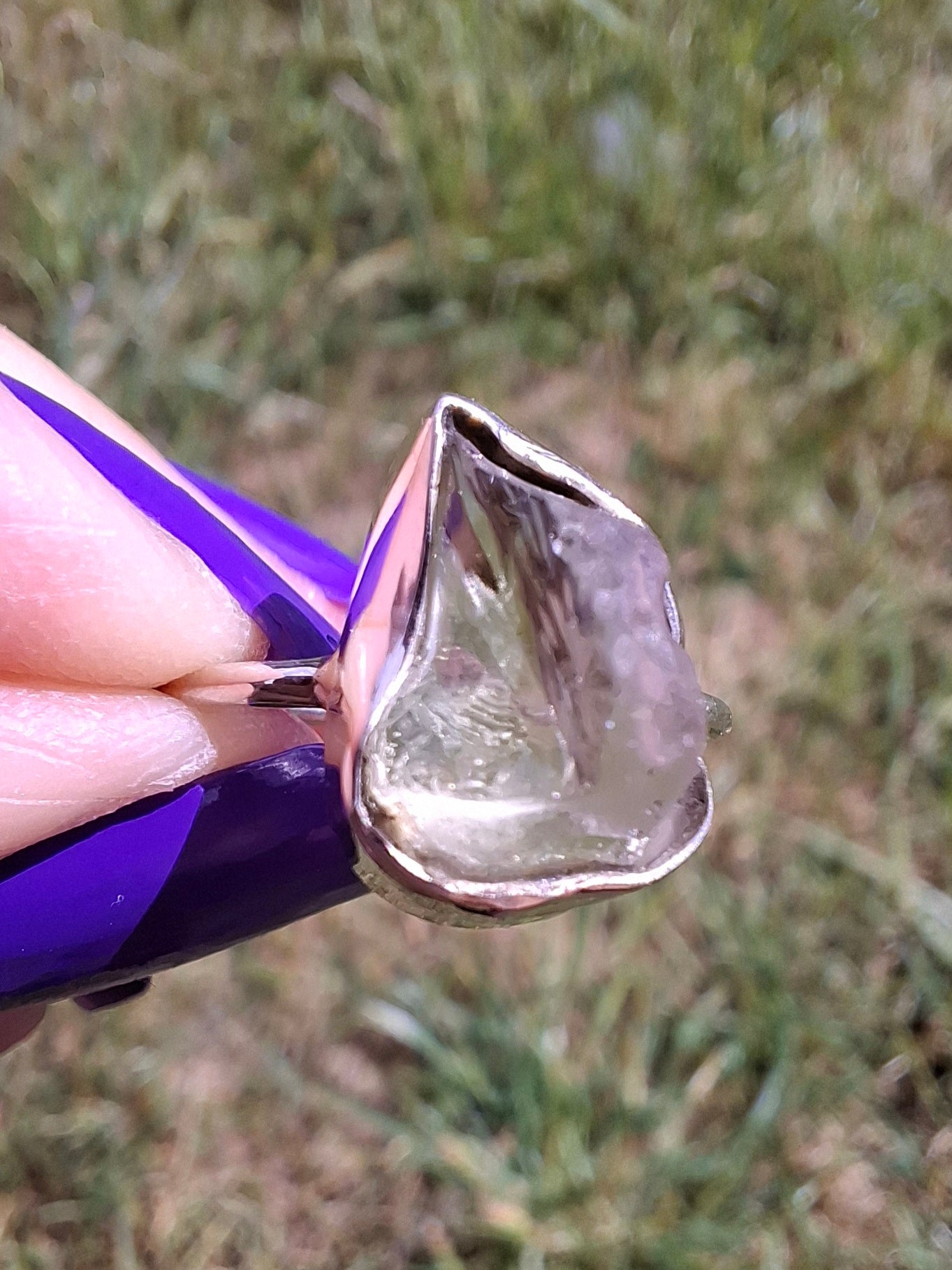 Libyan Desert Glass Ring, size large K, 925 Silver, Tektite (Ref: LR13)