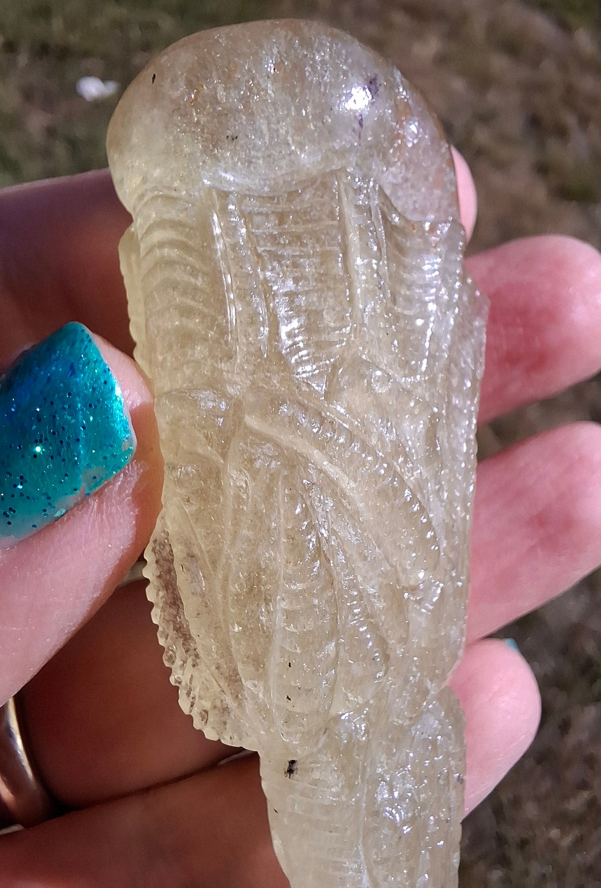 Libyan Desert Glass DRAGON HEAD carving, 48.11g, Tektite (Ref: Dragon4)