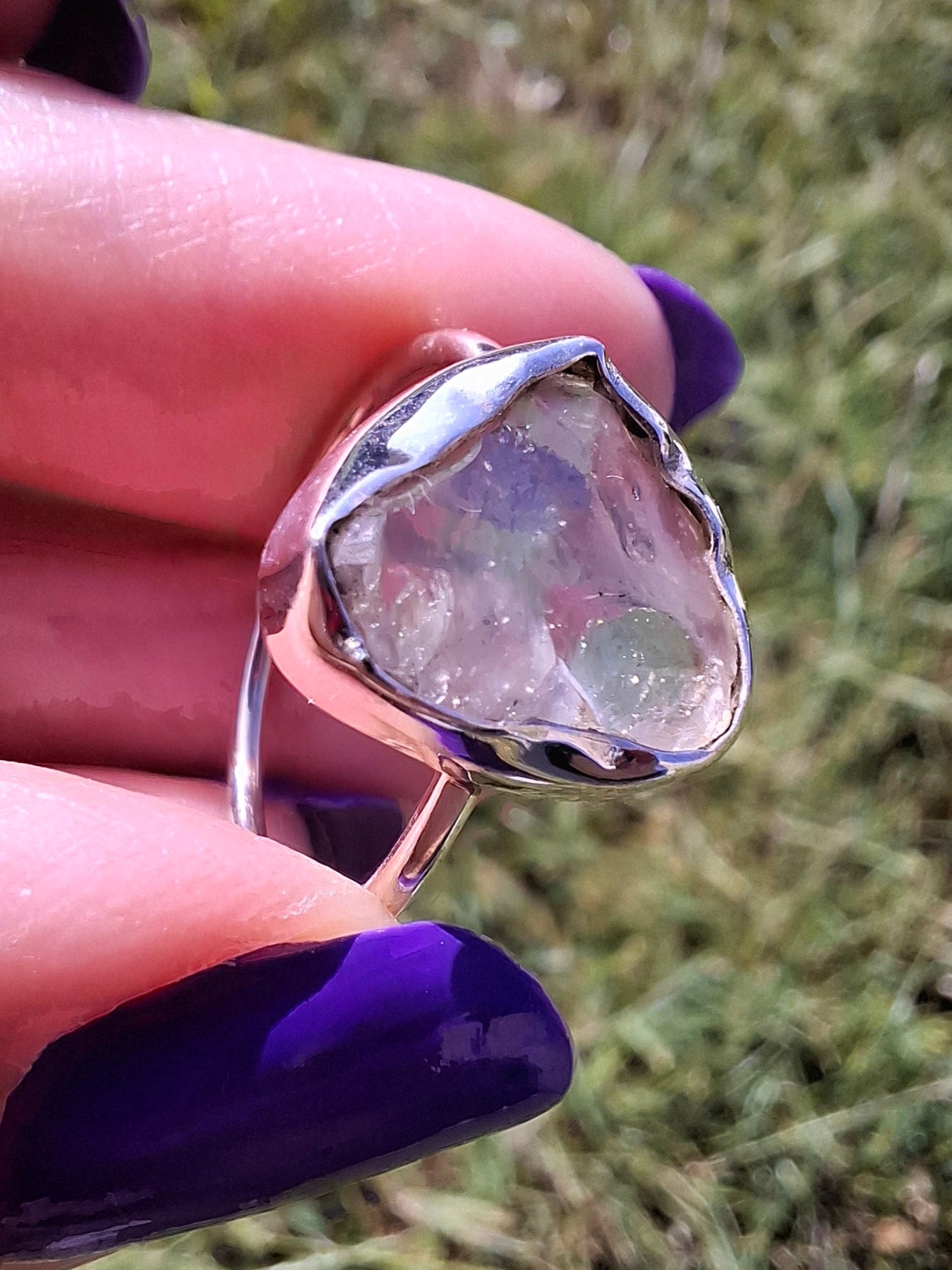 Libyan Desert Glass Ring, size small R, 925 Silver, Tektite (Ref: LR40)