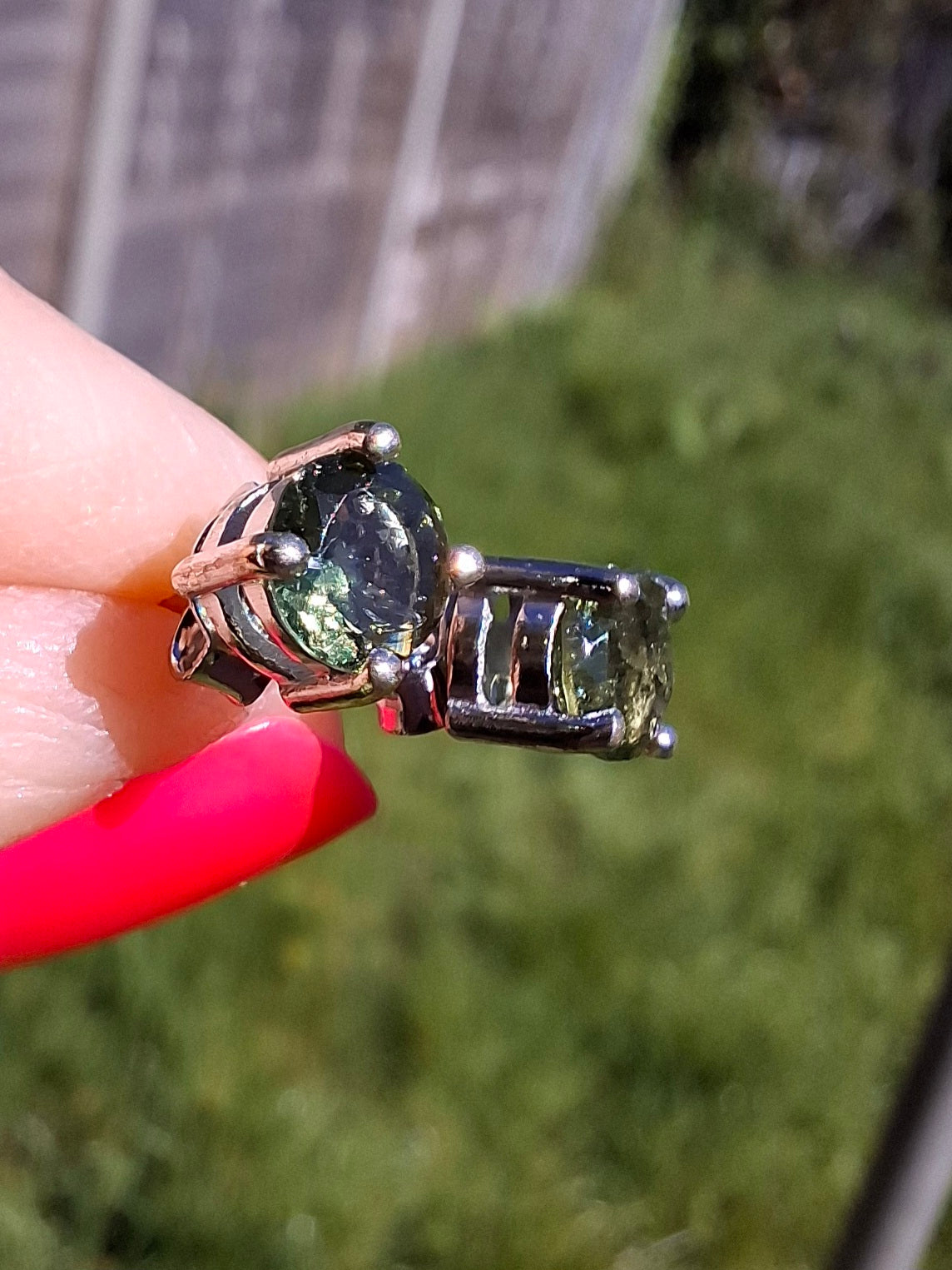 Moldavite (faceted), 5mm, STUD EARRINGS, 925 Silver, Tektite (Ref: Pair53)