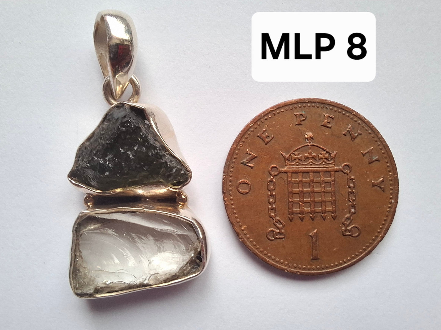 Moldavite & Libyan Desert Glass Pendant, 925 Silver, Tektite (Ref: MLP8)