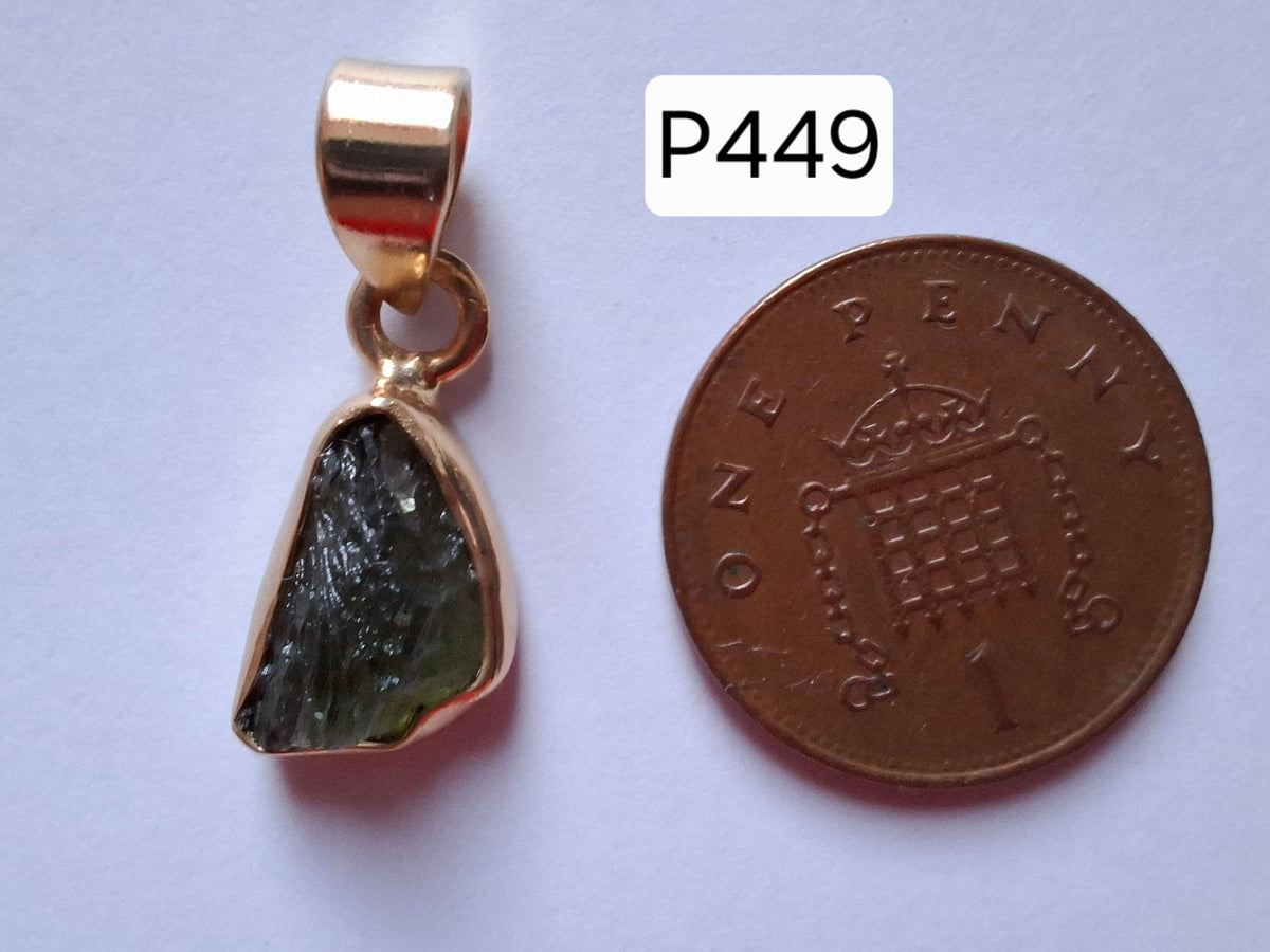 Moldavite Pendant, 14K GOLD Plated, Tektite (Ref: P449)
