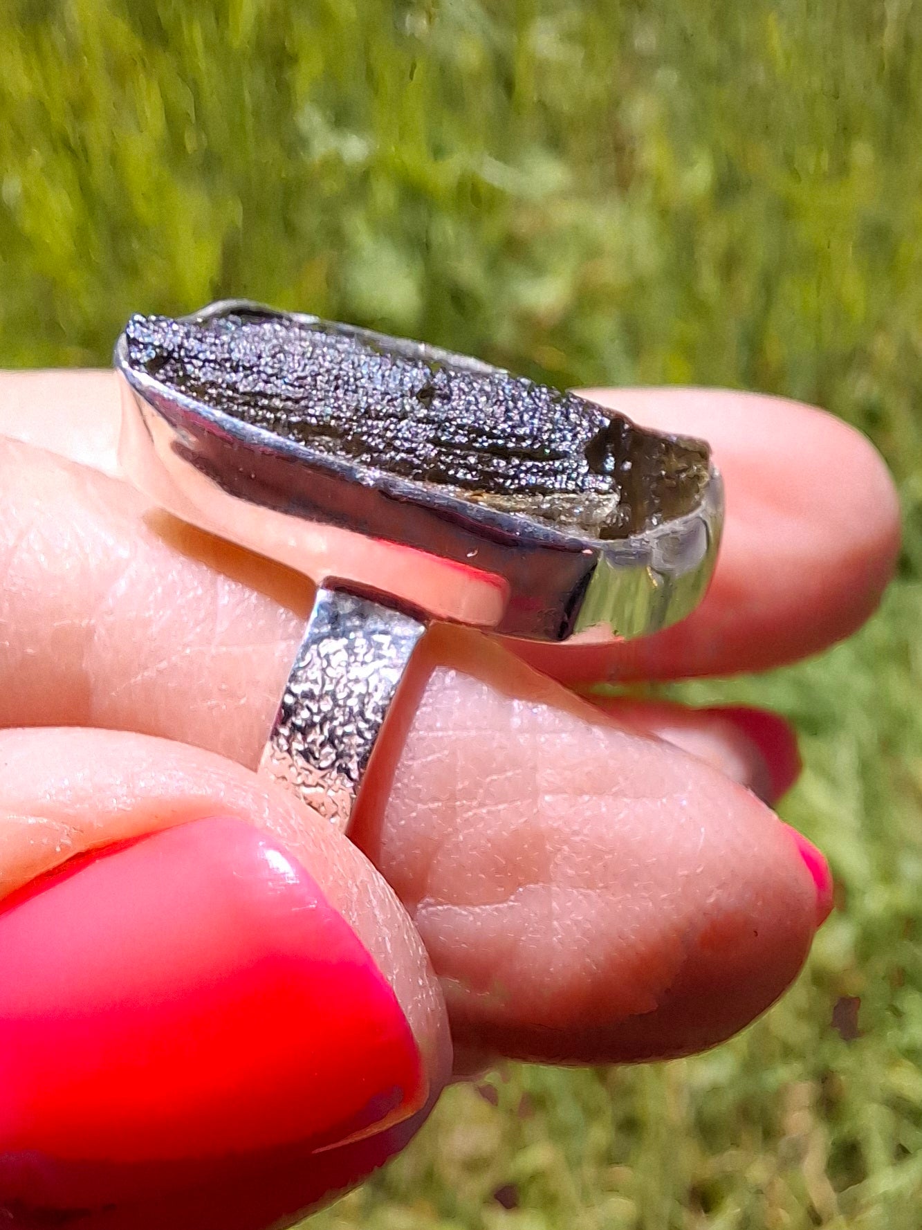 Moldavite Ring, size large Y/small Z, 925 Silver, Tektite (Ref: R332)