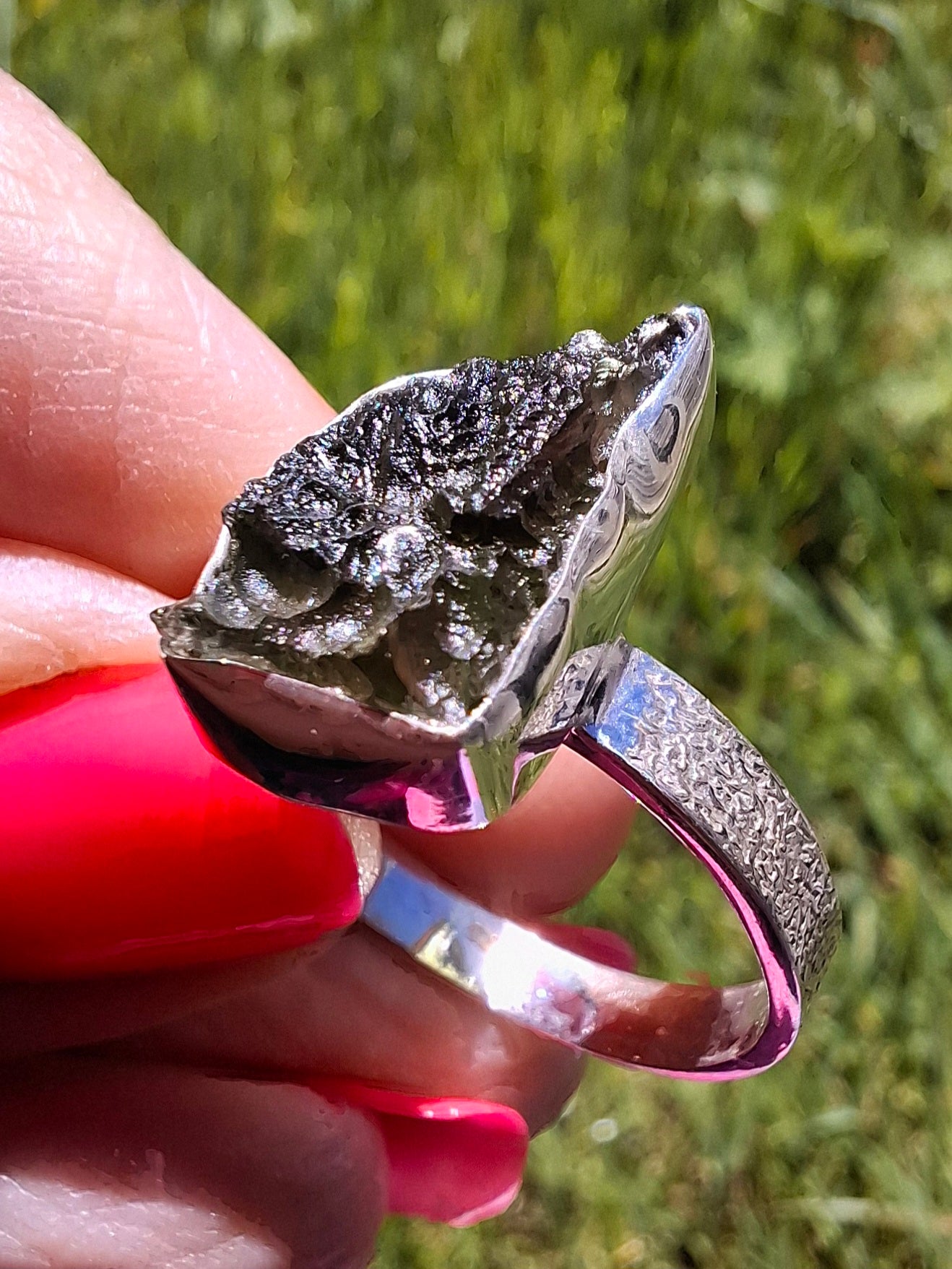 Moldavite Ring, size Y, 925 Silver, Tektite (Ref: R331)