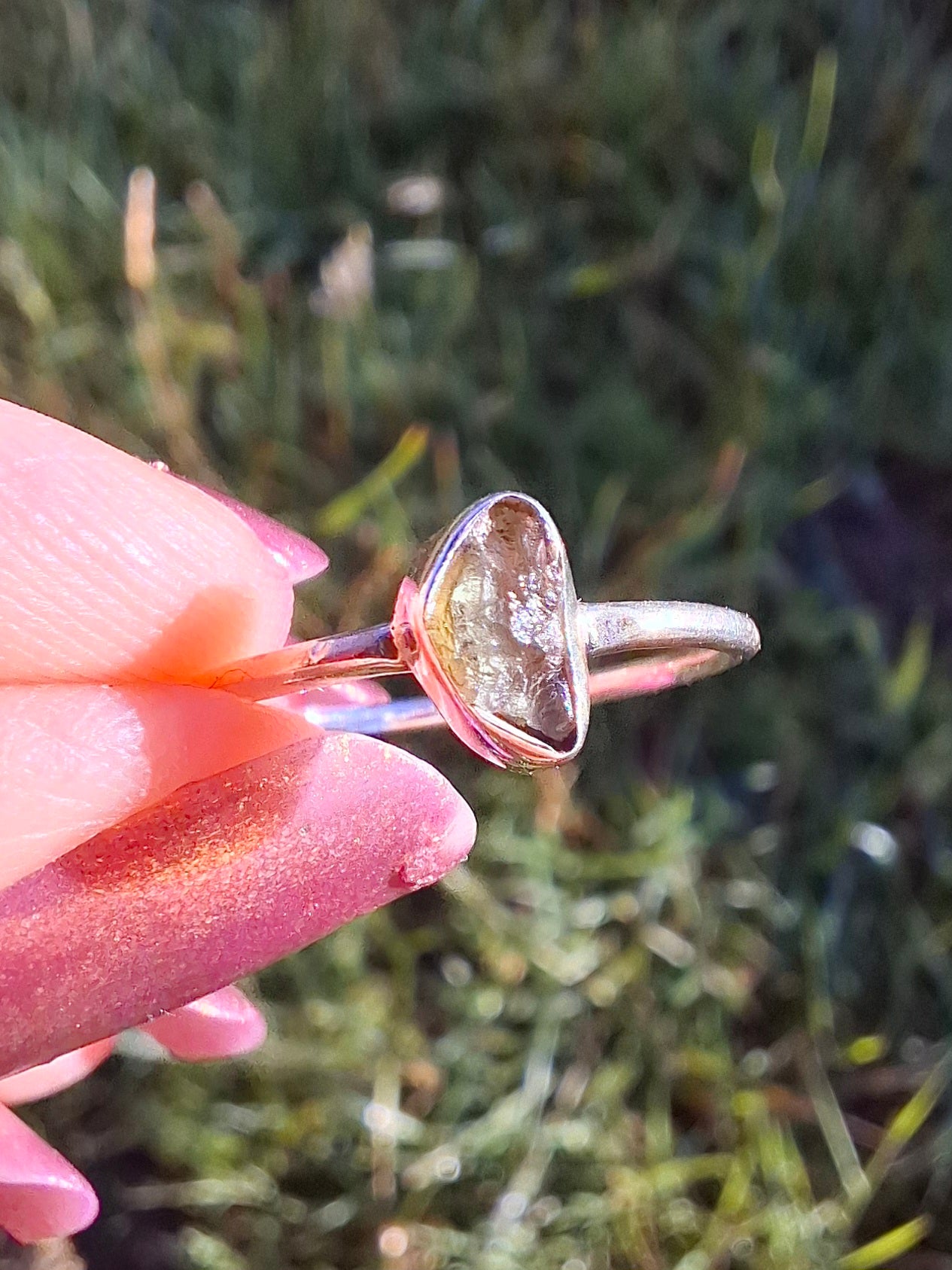 Moldavite Ring, size large L, 925 Silver, Tektite (Ref: R49)