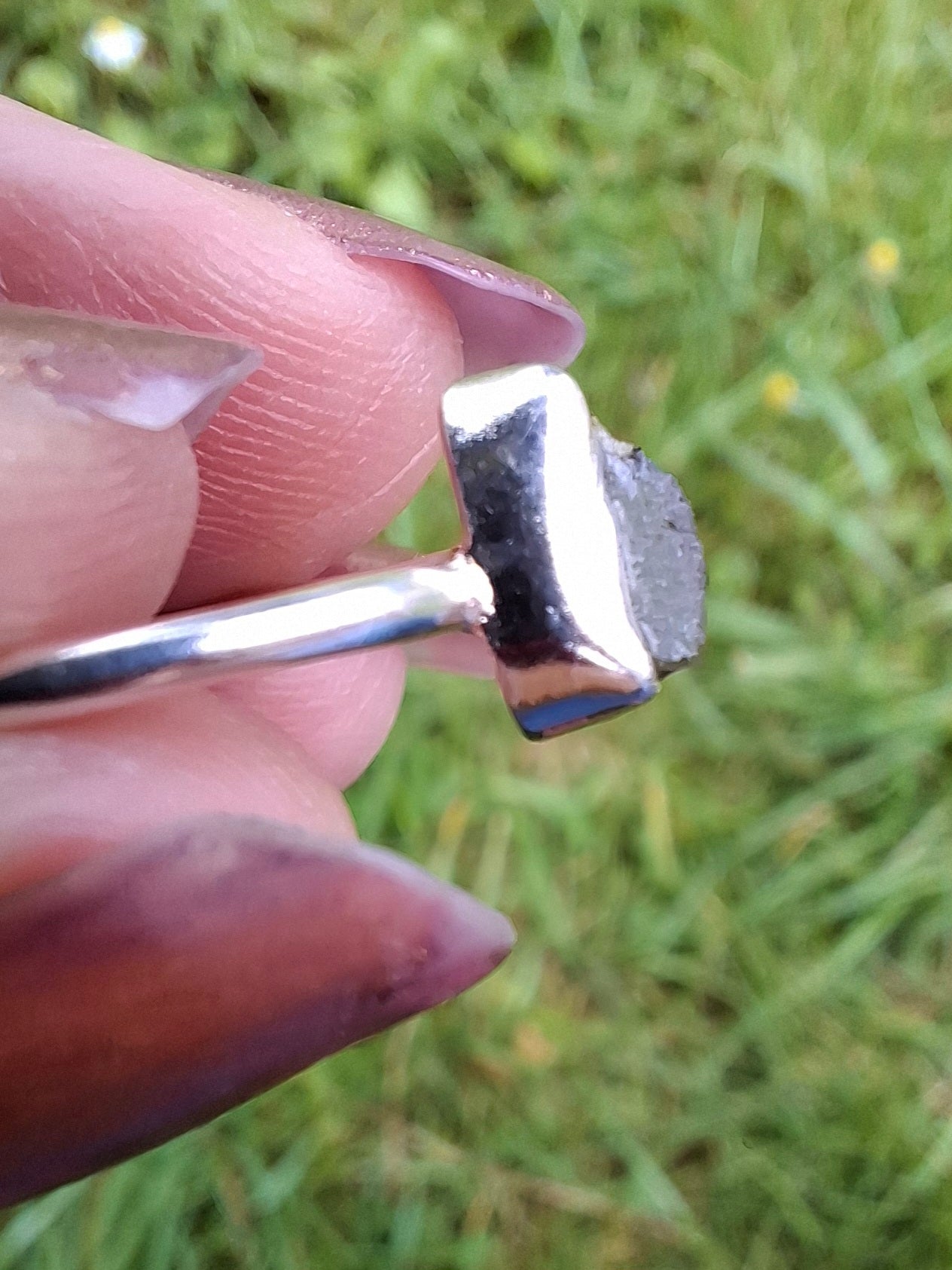 Moldavite Ring, size large K/small L, 925 Silver, Tektite (Ref: R58)