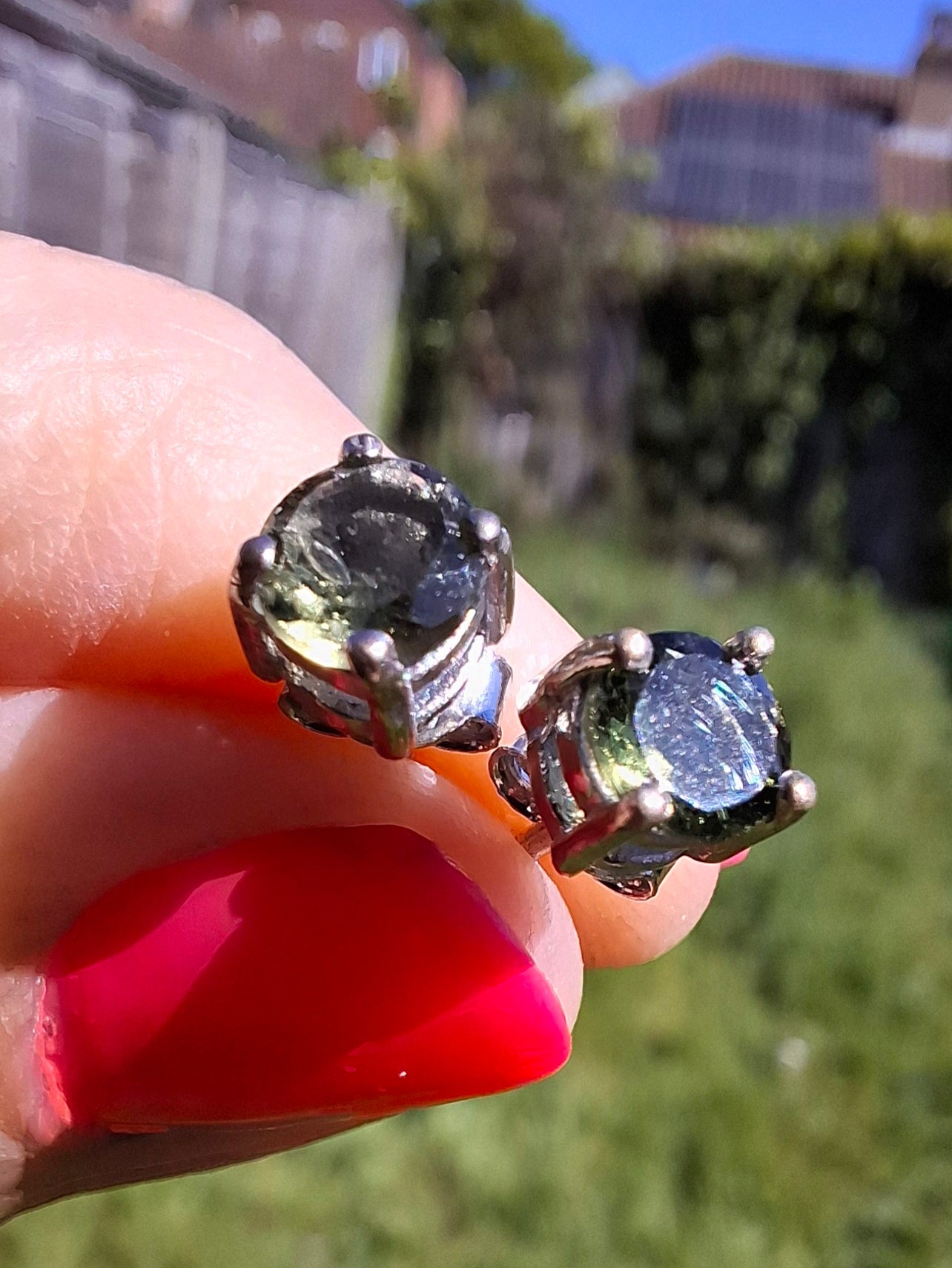 Moldavite (faceted), 5mm STUD EARRINGS, 925 Silver, Tektite (Ref: Pair52)