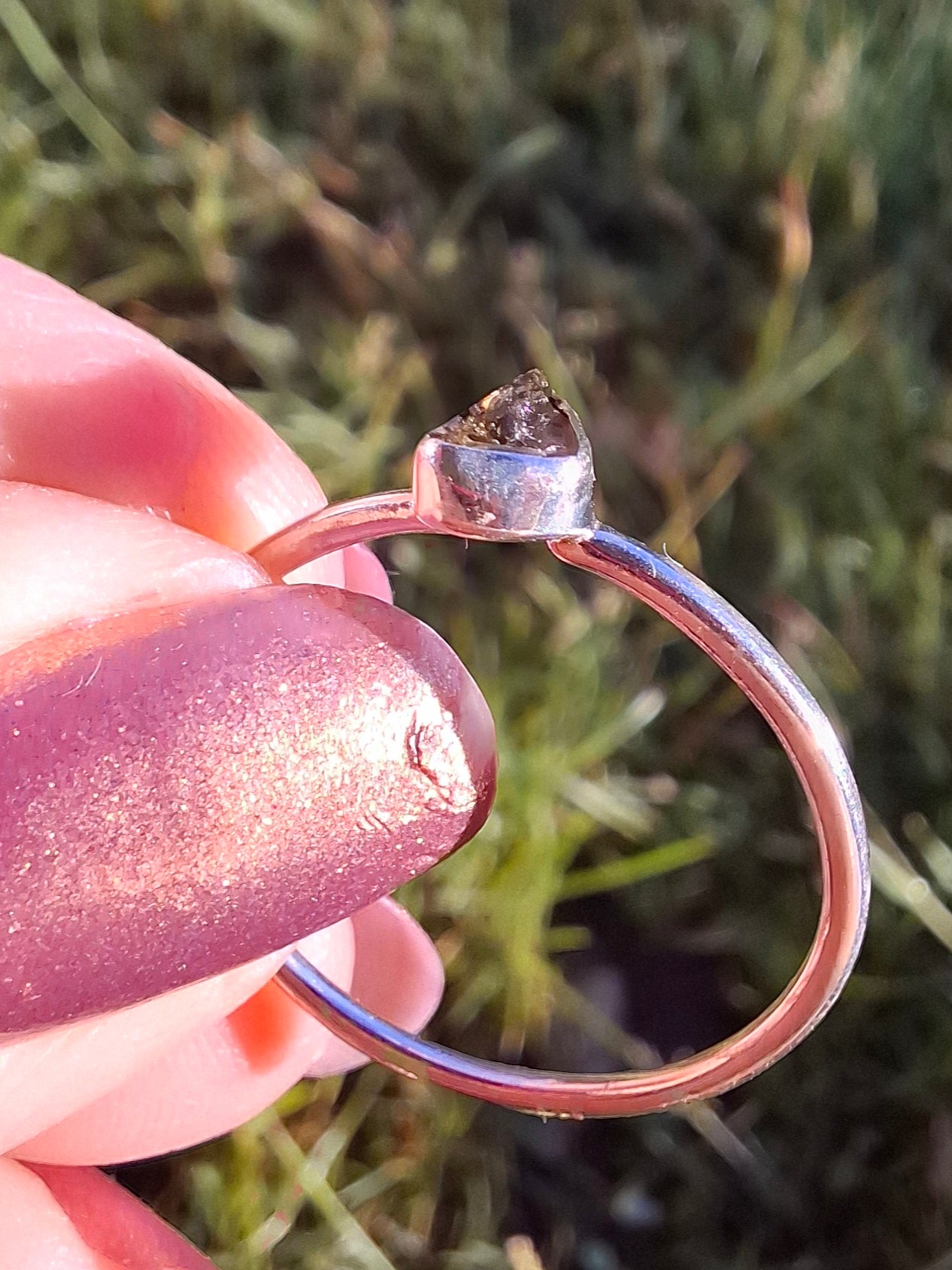 Moldavite Ring, size small T, 925 silver, Tektite (Ref: 56)