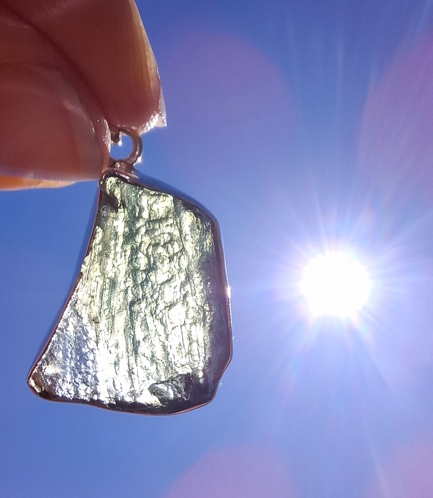 Moldavite Pendant, 925 Silver, Tektite (Ref: P432)