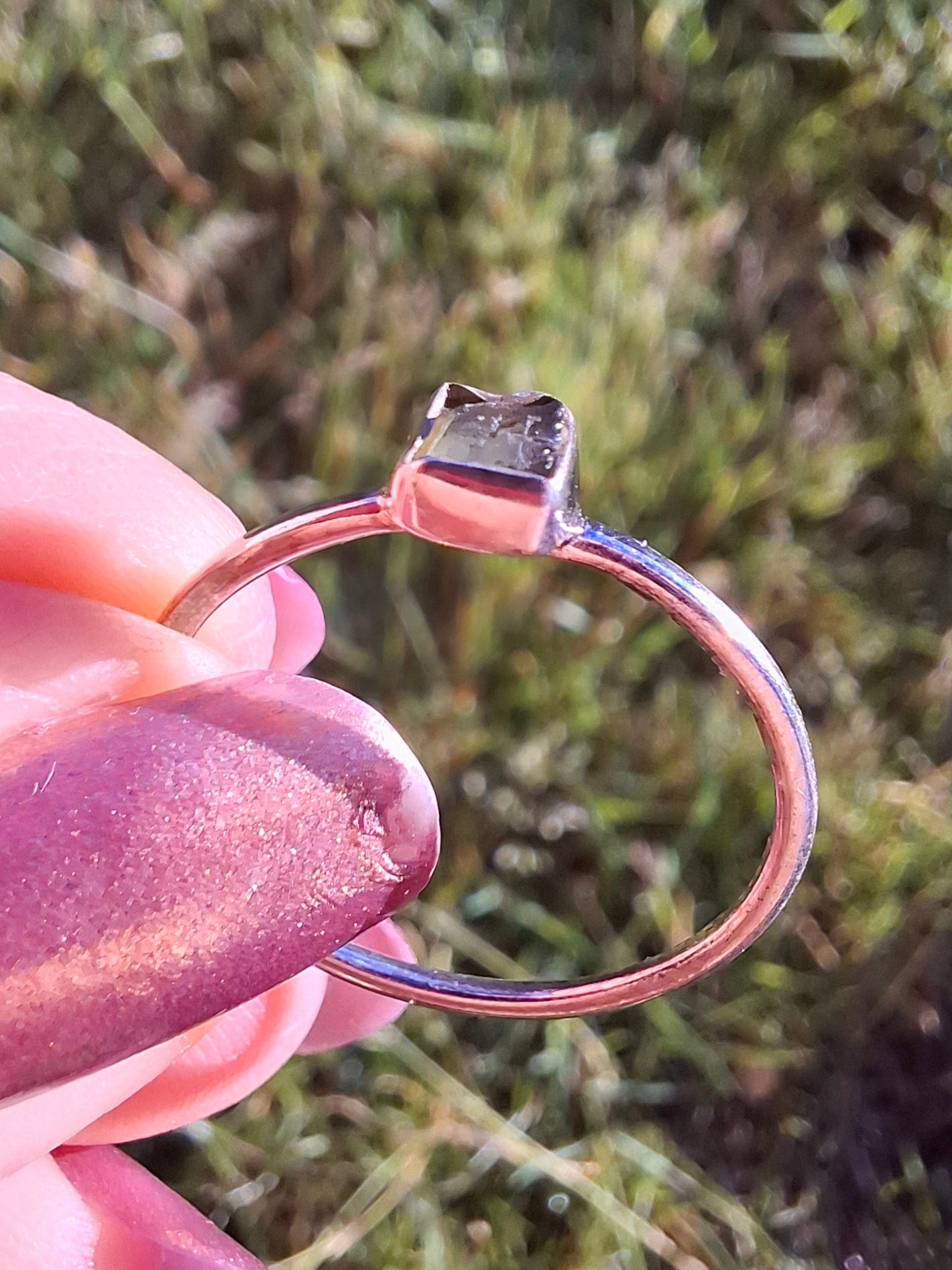 Moldavite Ring, size large R/small S, 925 Silver, Tektite (Ref: R65)