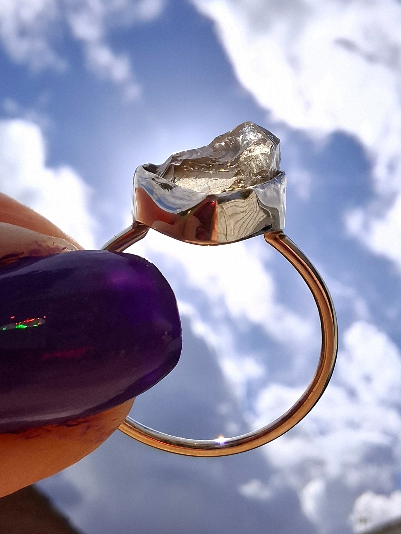 Libyan Desert Glass Ring, size large S/small T, 925 Silver, Tektite (Ref: LR47)