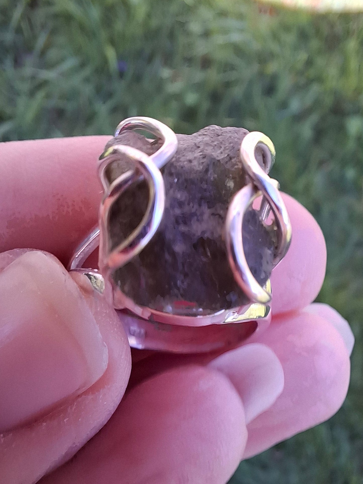 Moldavite Ring, size M, 925 Silver, Tektite (Ref: R5)
