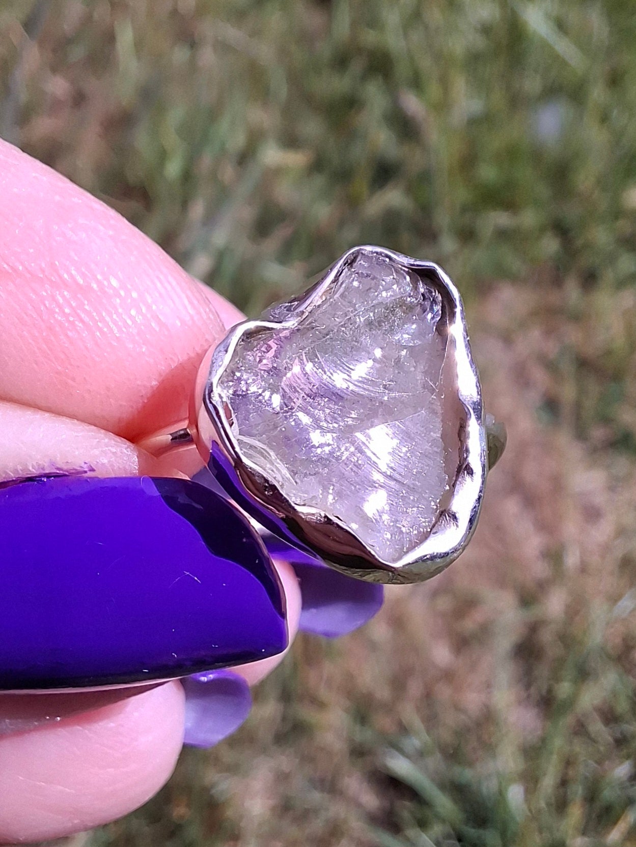 Libyan Desert Glass Ring, size large P, 925 Silver, Tektite (Ref: LR32)