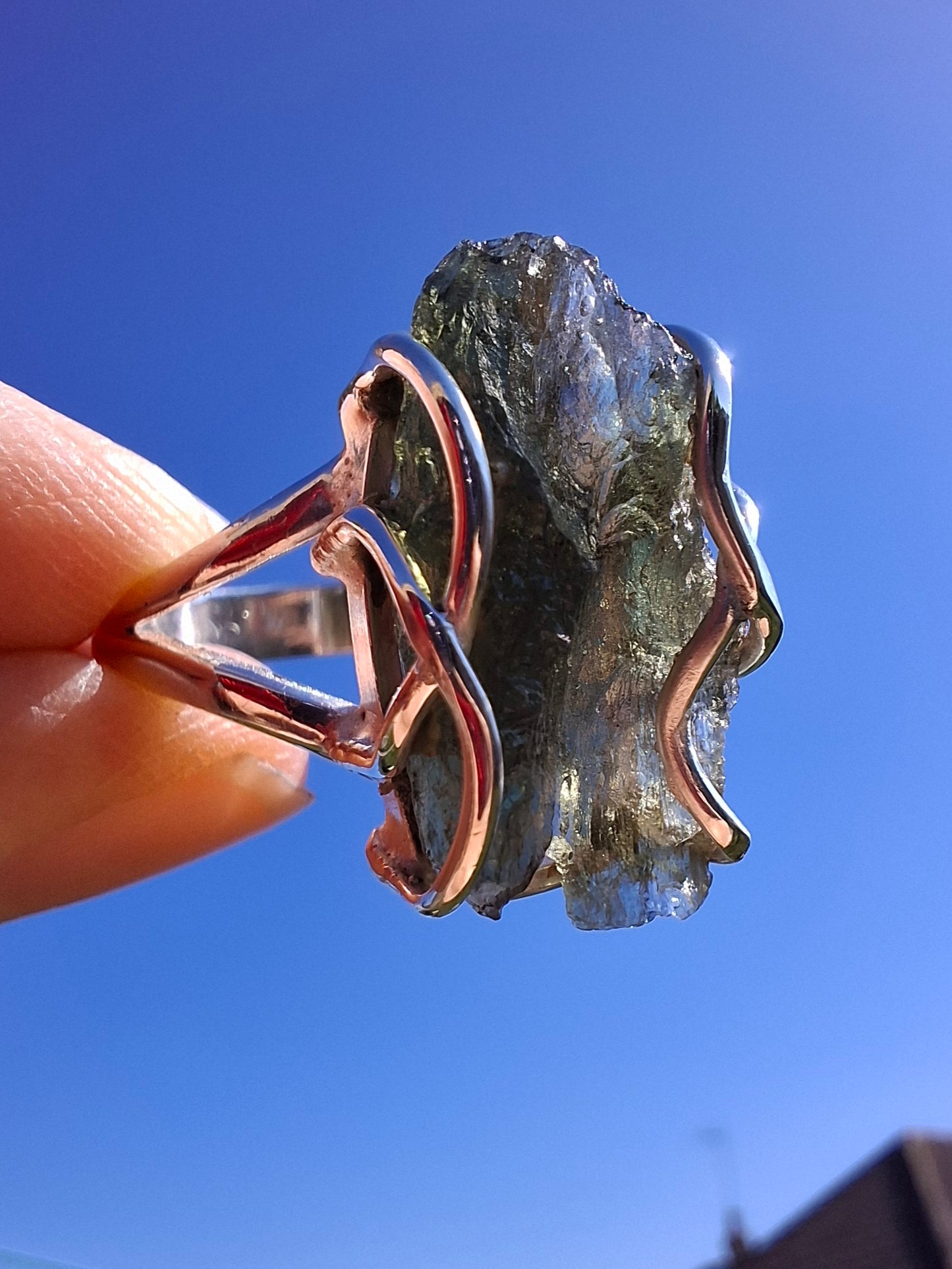 Moldavite Ring, size U, 925 Silver (Ref: R13)