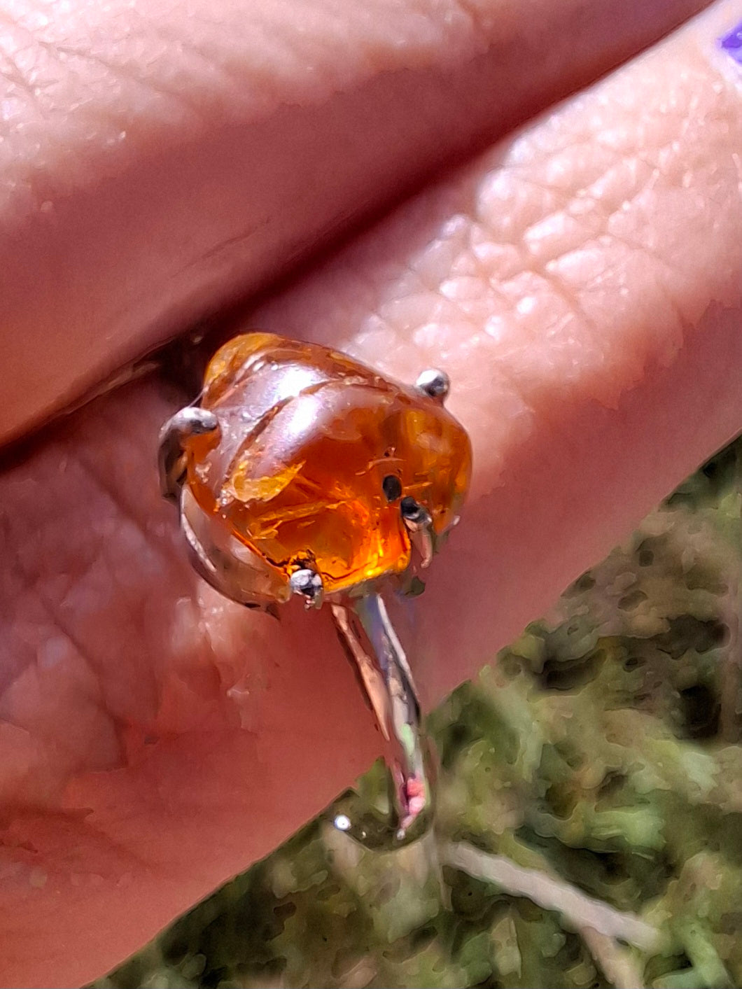 Baltic Amber Ring, size large Y, 925 Silver, Fossil (Ref: AR40)