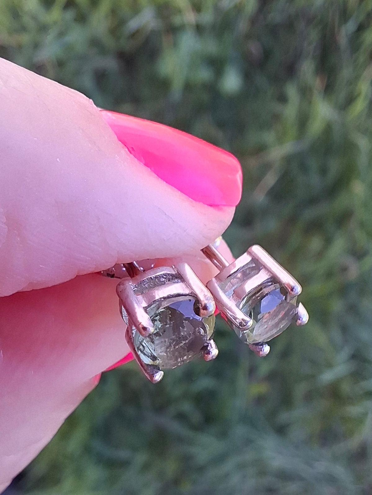 Moldavite (faceted) 5mm STUD EARRINGS, 925 Silver, Tektite (Pair16)
