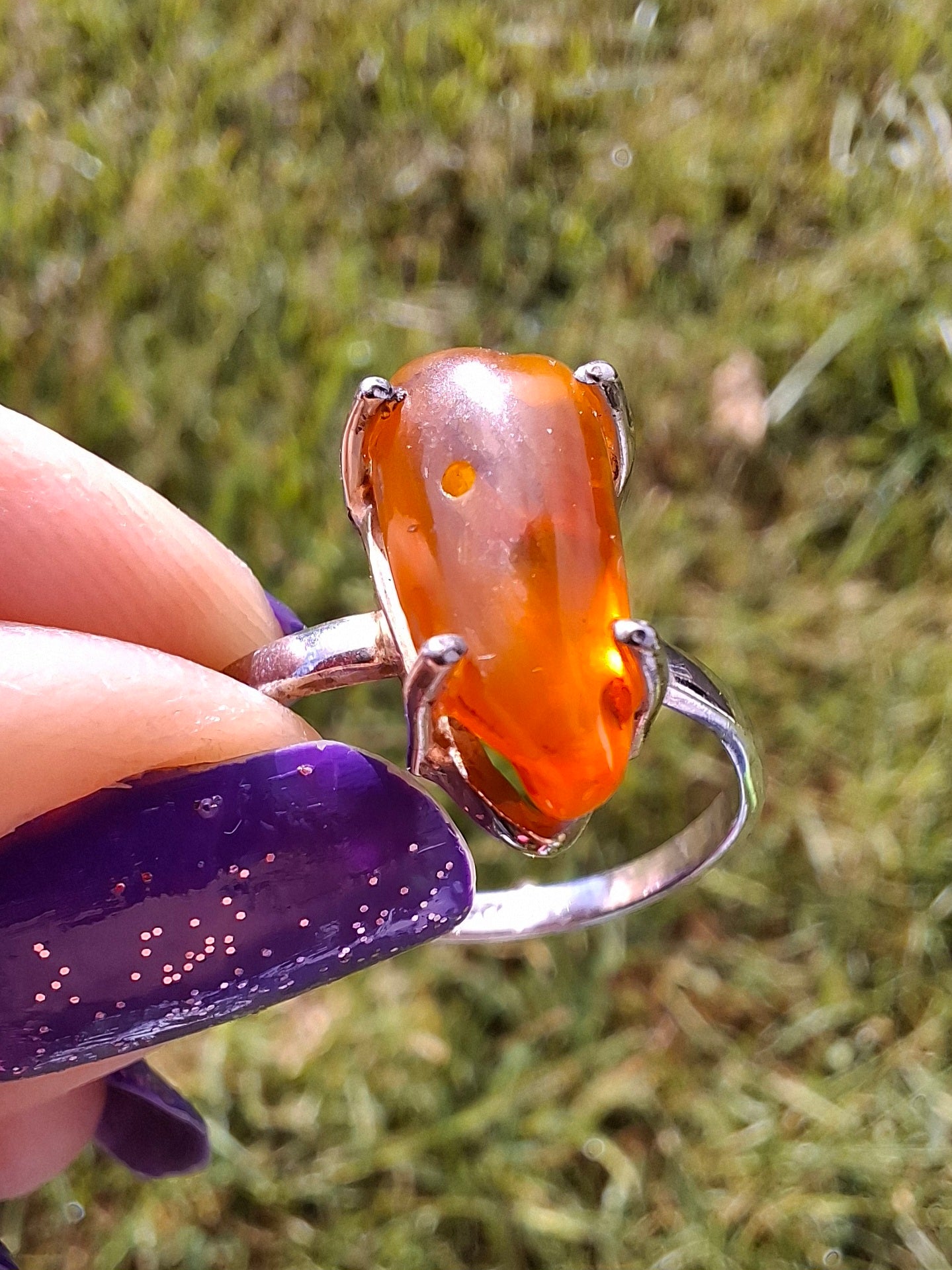 Baltic Amber Ring, size large V, 925 Silver, Fossil (Ref: AR23)