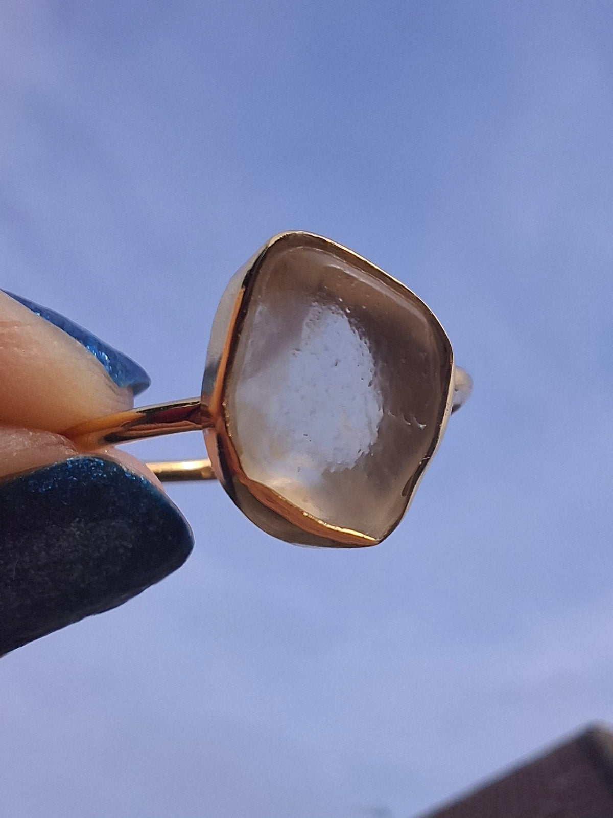 Libyan Desert Glass Ring, 14K GOLD Plated, size large T, Tektite (Ref: LR83)