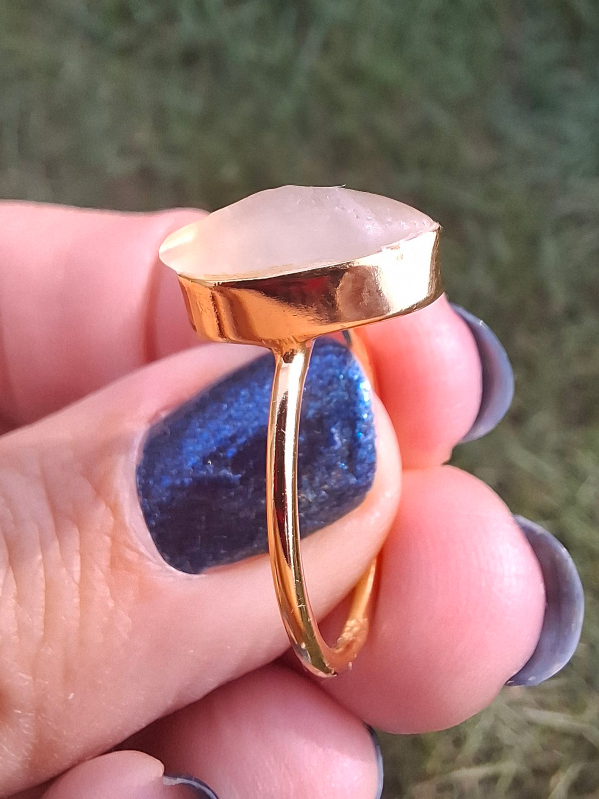 Libyan Desert Glass Ring, 14K GOLD Plated, size small O, Tektite (Ref: LR74)
