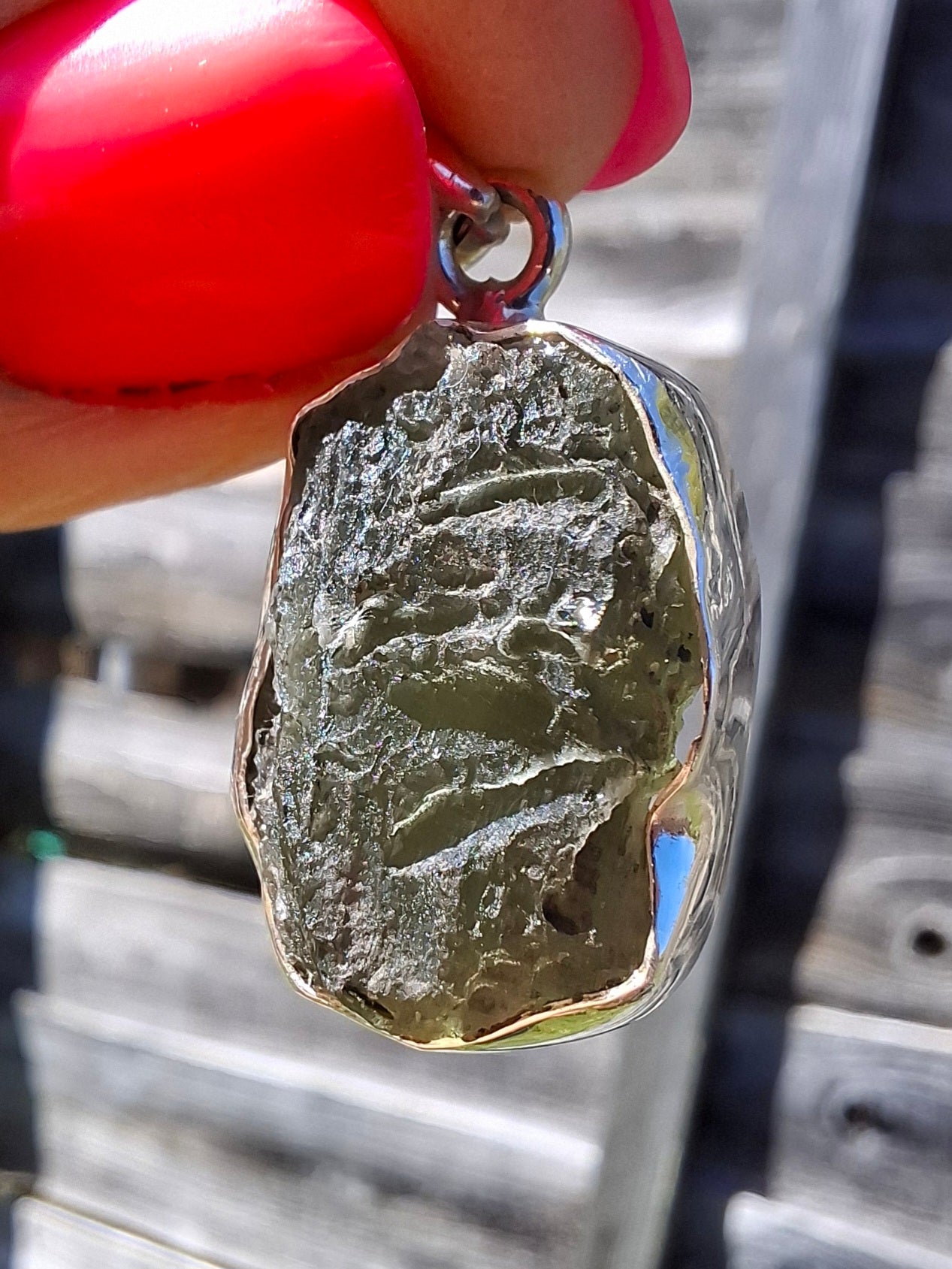 Moldavite Pendant, 925 Silver, Tektite (Ref: P433)