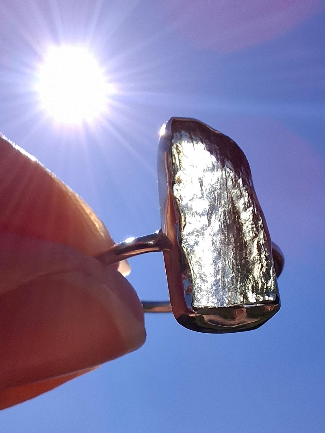 Moldavite Ring, size K, 925 Silver, Tektite (Ref: R21)