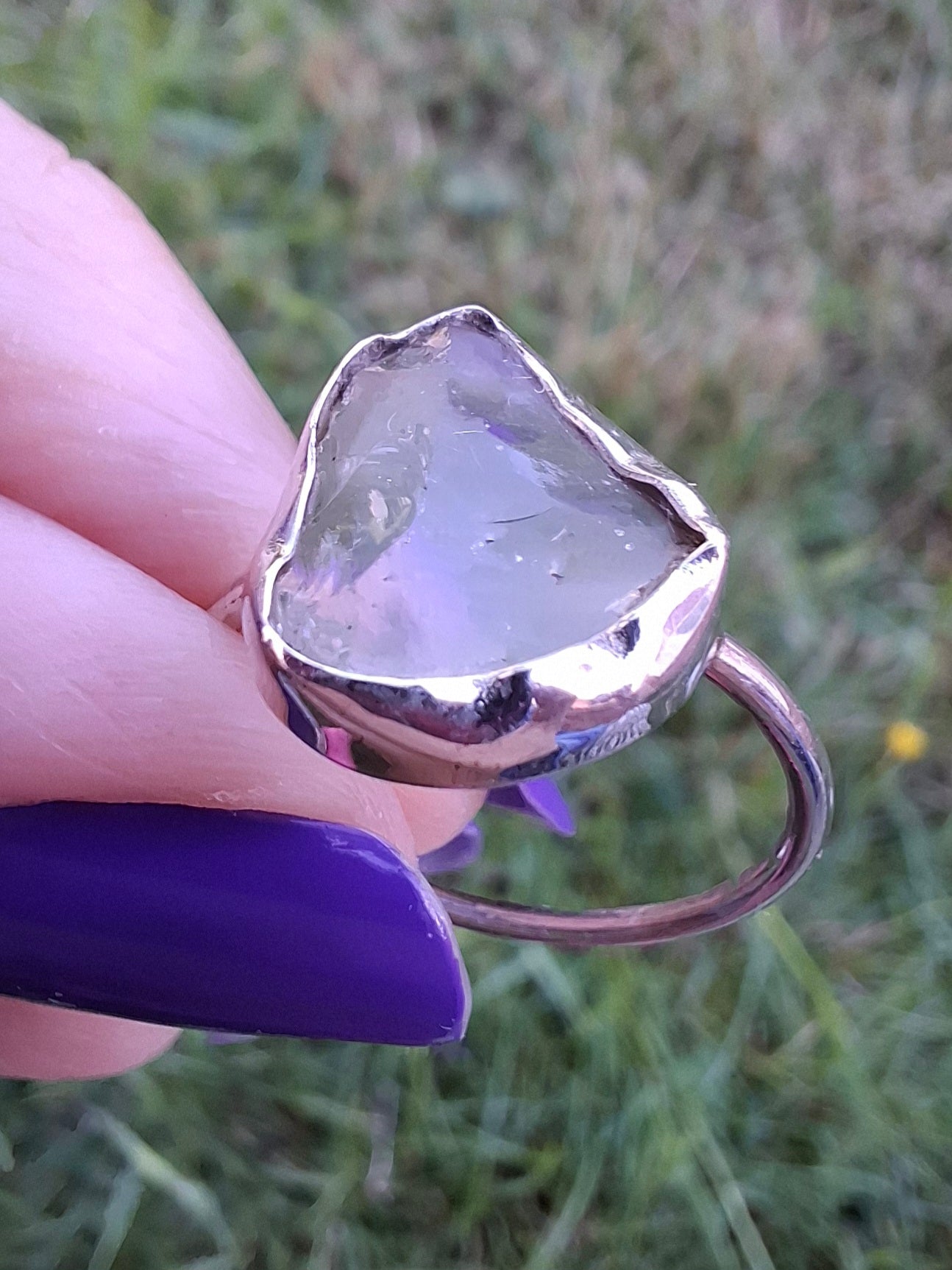 Libyan Desert Glass Ring, size small R, 925 Silver, Tektite (Ref: LR40)