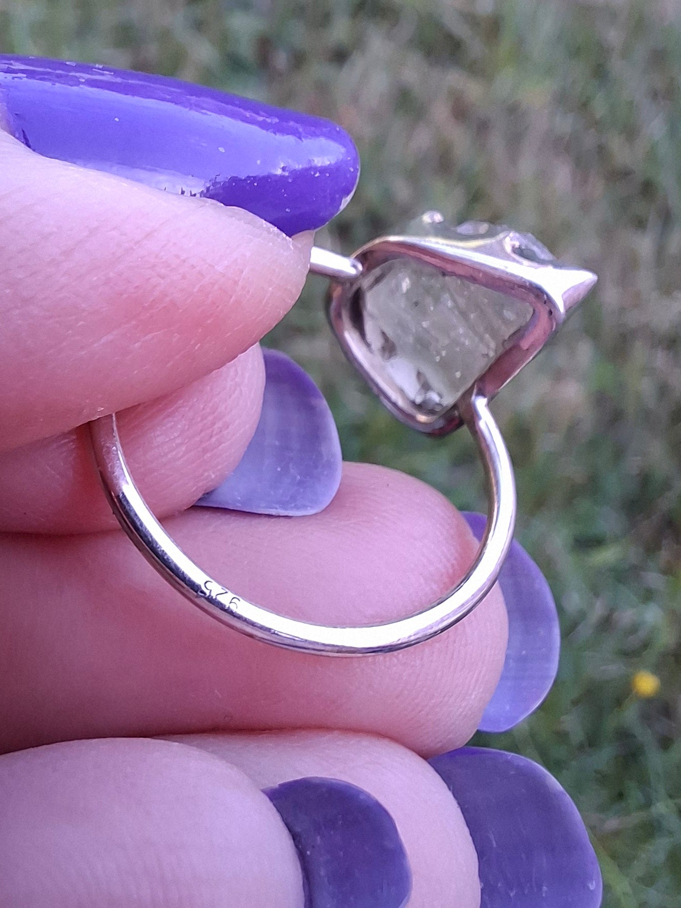 Libyan Desert Glass Ring, size large O, 925 Silver, Tektite (Ref: LR37)