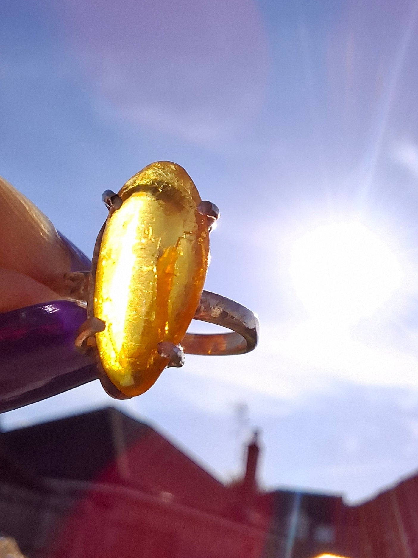 Baltic Amber Ring, size large J/small K, 925 Silver, Fossil (Ref: AR30)