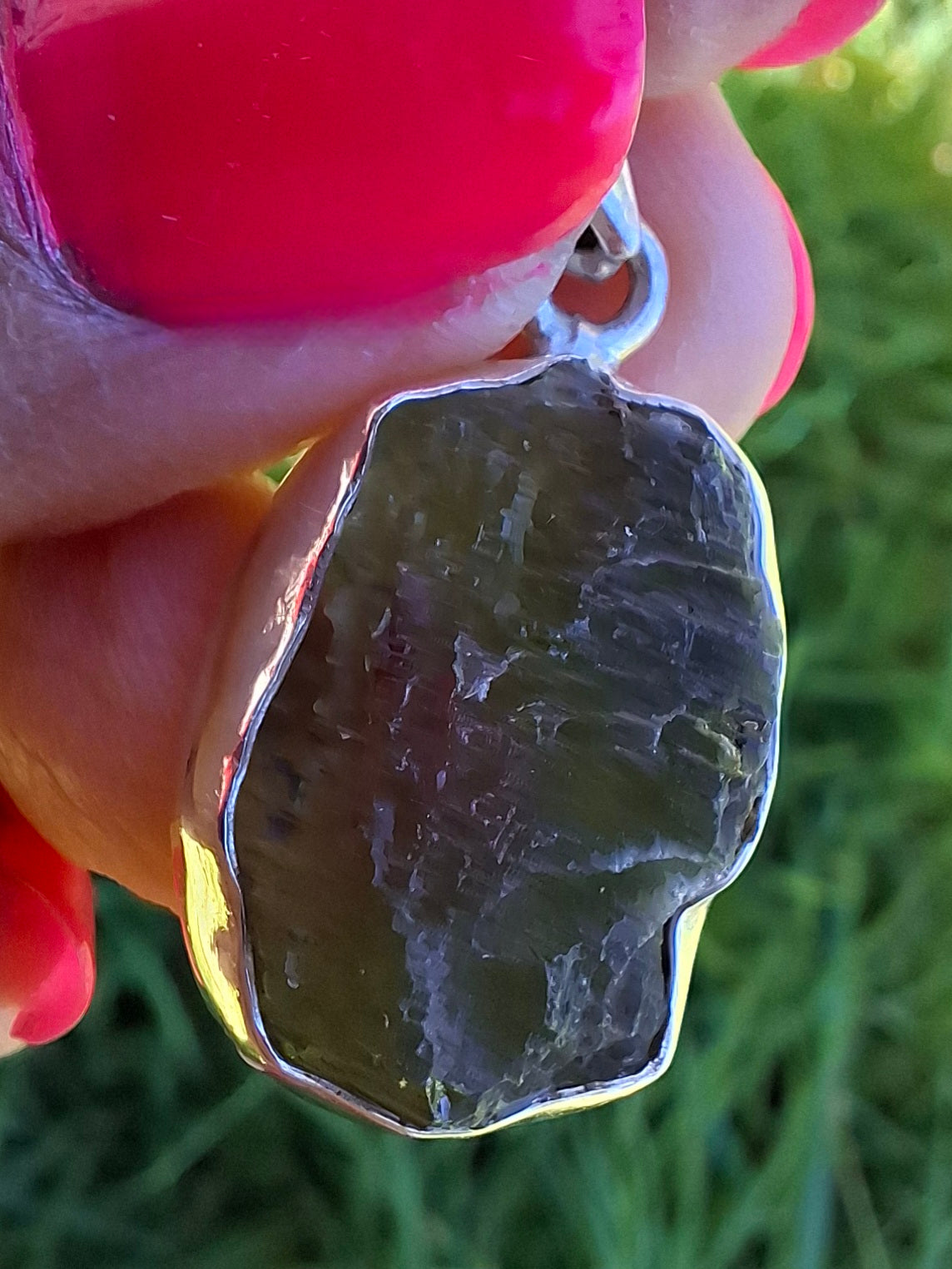 Moldavite Pendant, 925 Silver, Tektite (Ref: P433)
