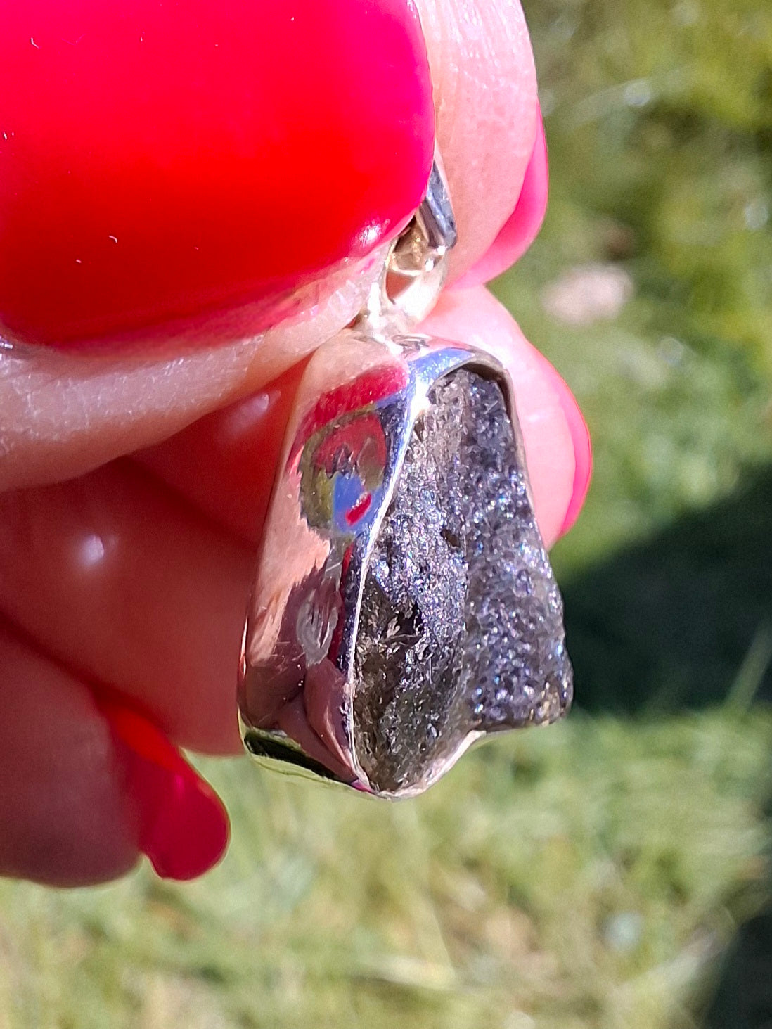 Moldavite Pendant, 925 Silver, Tektite (Ref: P440)