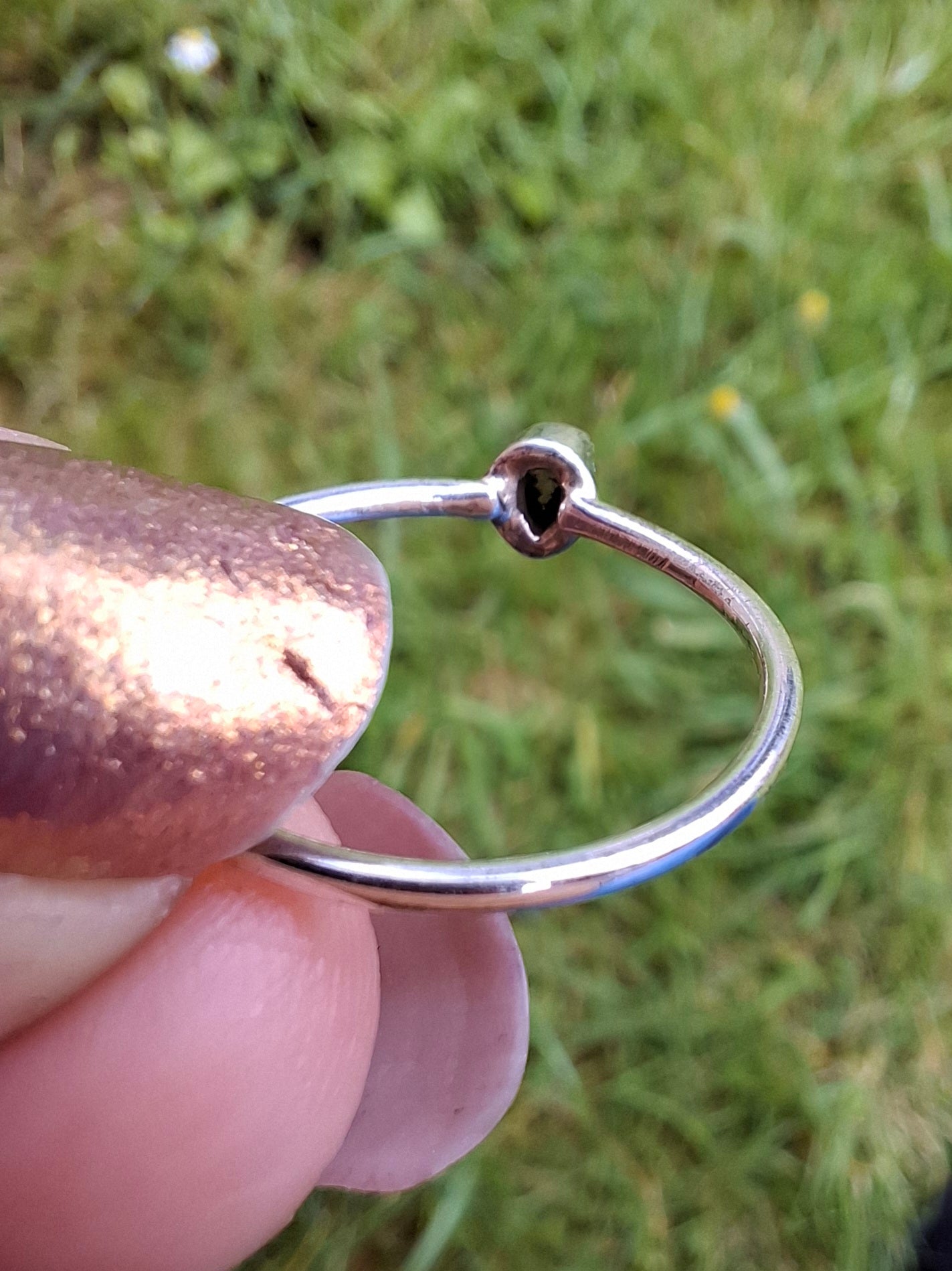 Moldavite Ring, size small P, 925 Silver, Tektite (Ref: R42)