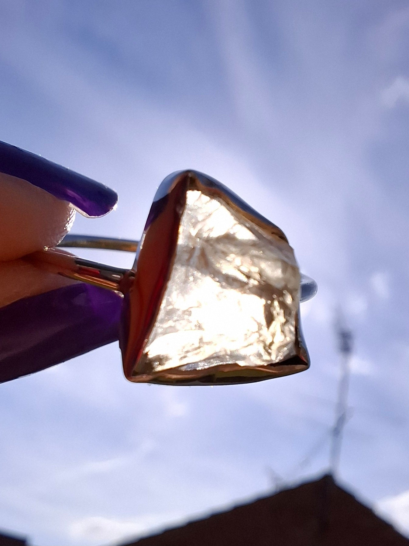Libyan Desert Glass Ring, size large V, 925 Silver, Tektite (Ref: LR58)