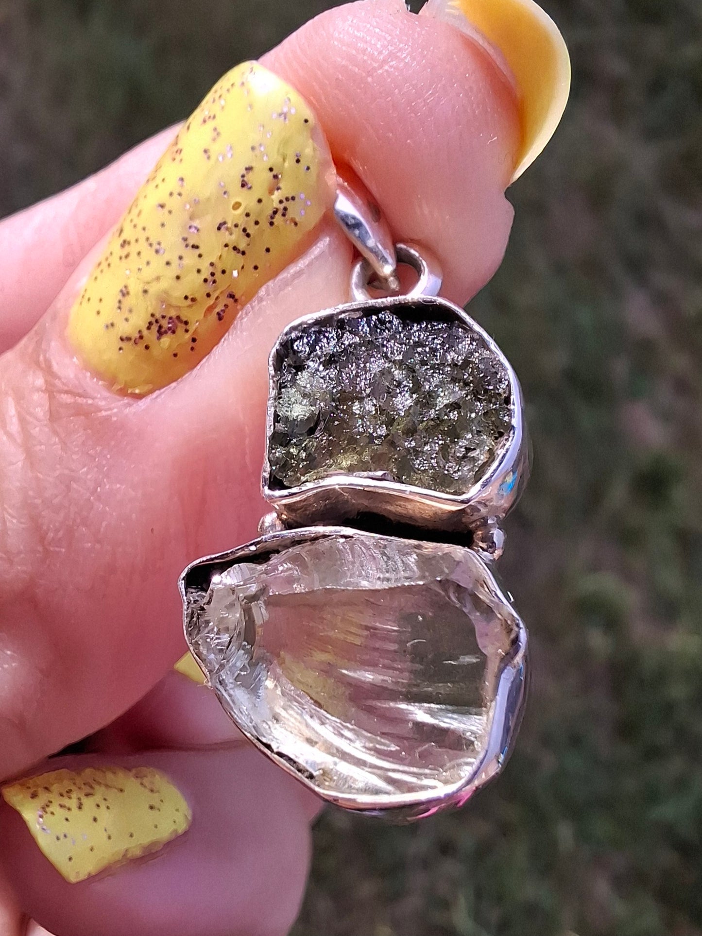 Moldavite & Libyan Desert Glass Pendant, 925 Silver, Tektite (Ref: MLP4)