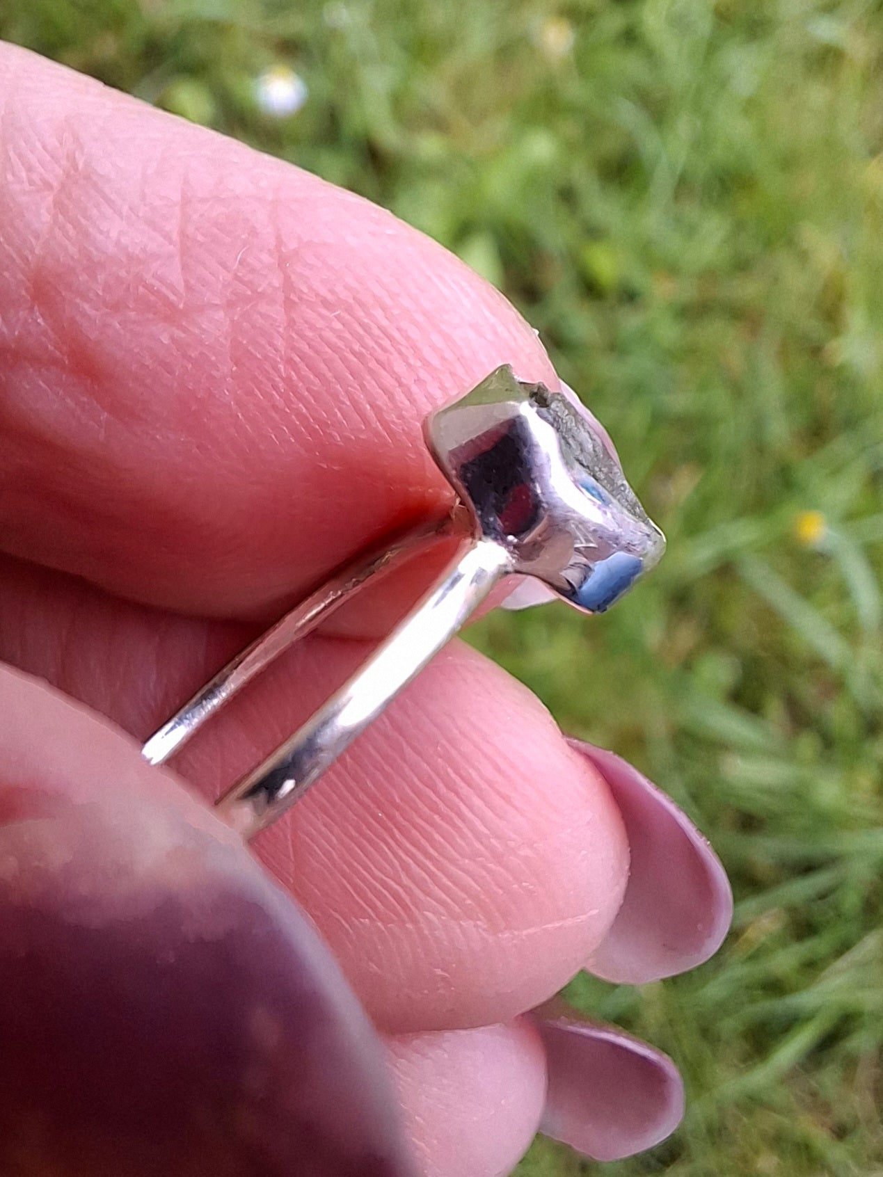 Moldavite Ring, size small L, 925 Silver, Tektite (Ref: R62)