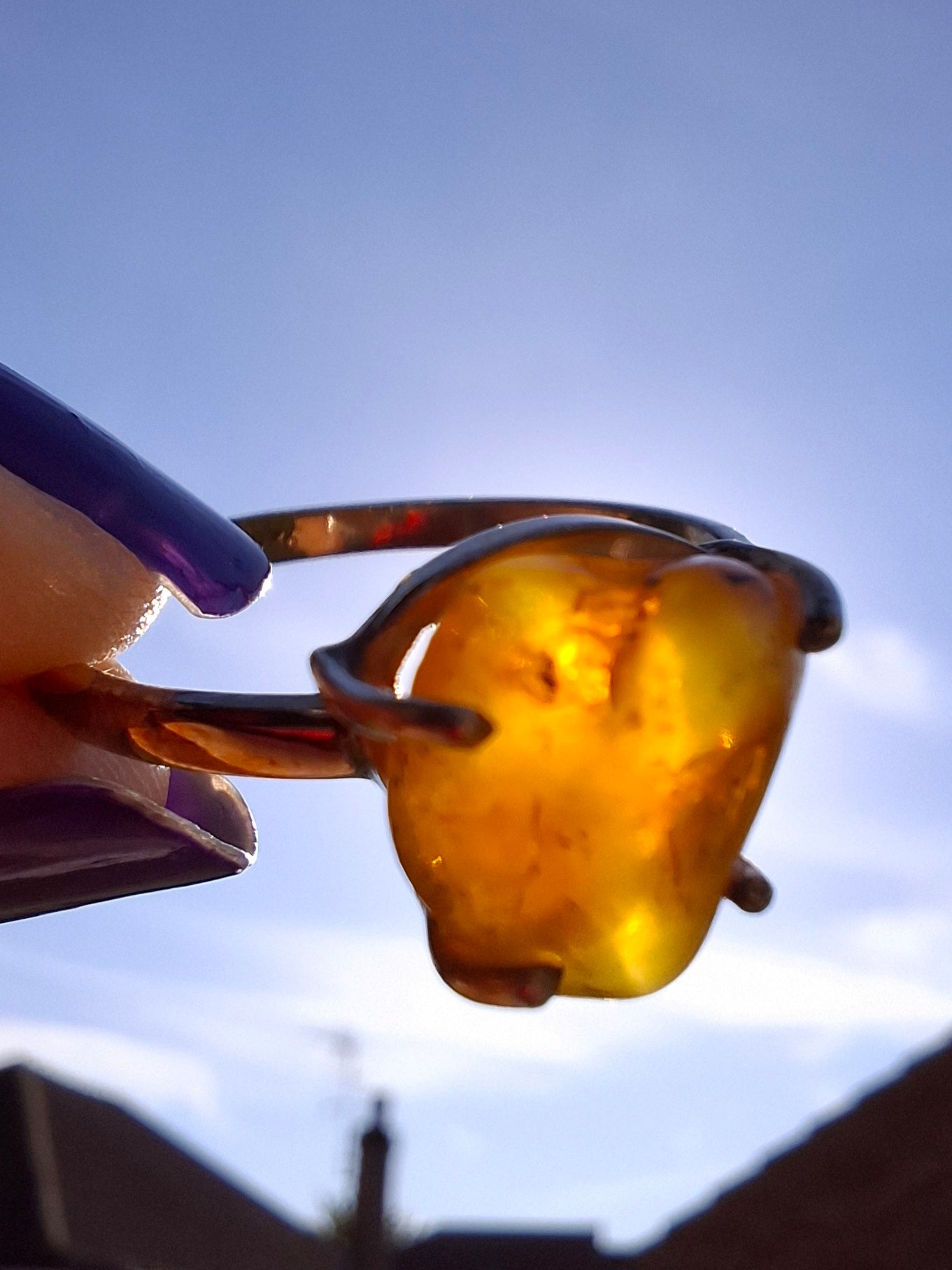 Baltic Amber Ring, size large Y, 925 Silver, Fossil (Ref: AR39)