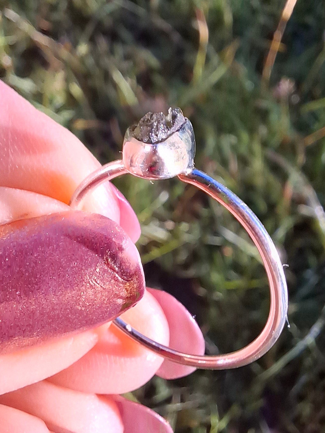 Moldavite Ring, size large R/small S, 925 Silver, Tektite (Ref: R53)