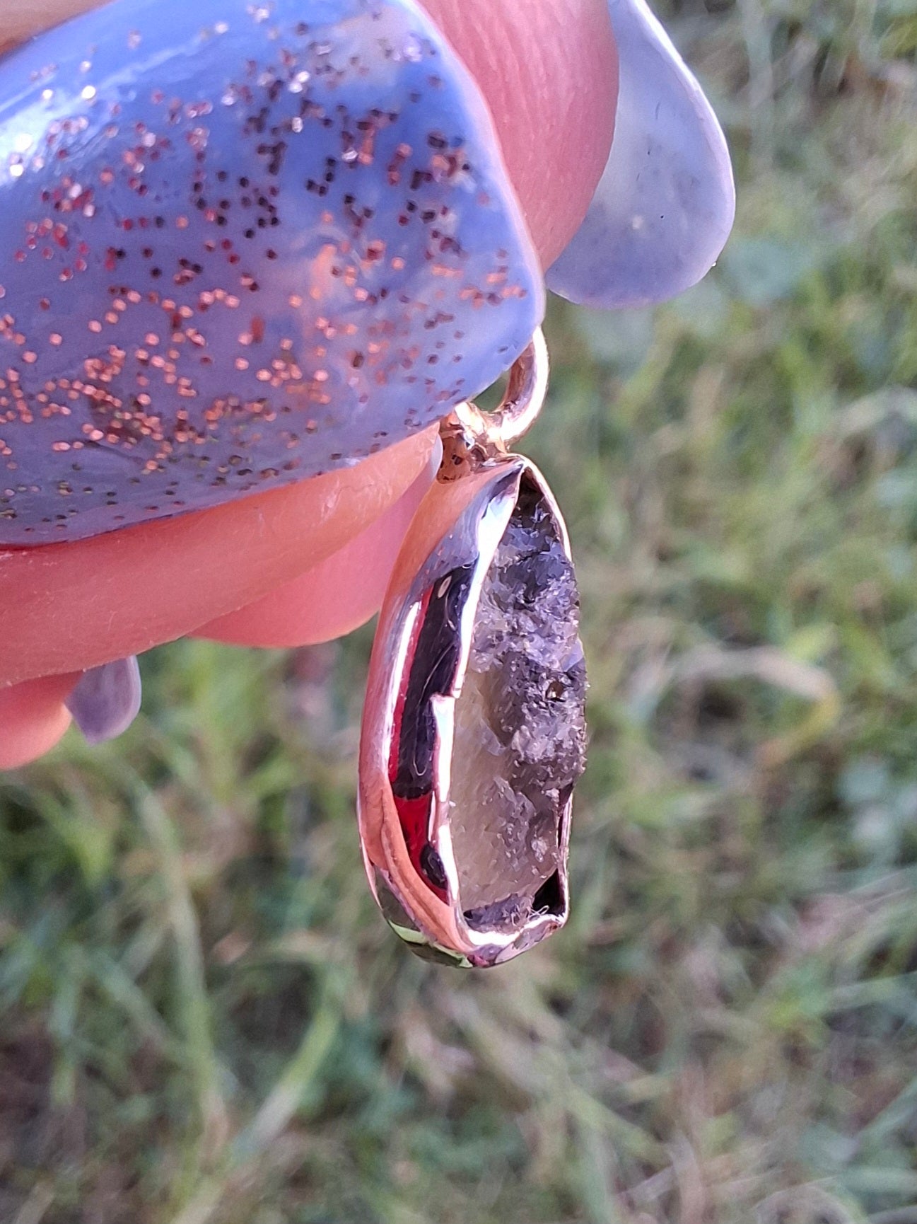 Moldavite Pendant, 925 Silver, Tektite (Ref: P95)