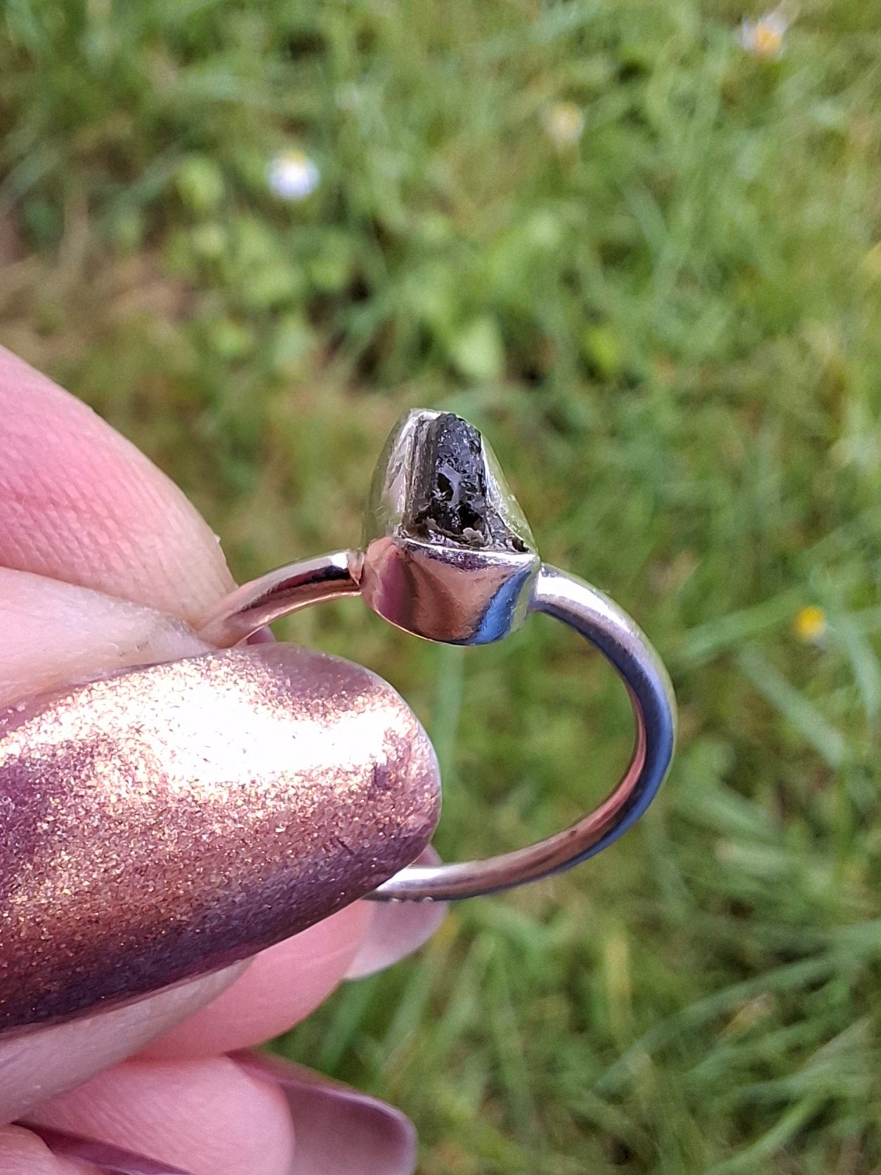 Moldavite Ring, size large K/small L, 925 Silver, Tektite (Ref: R58)