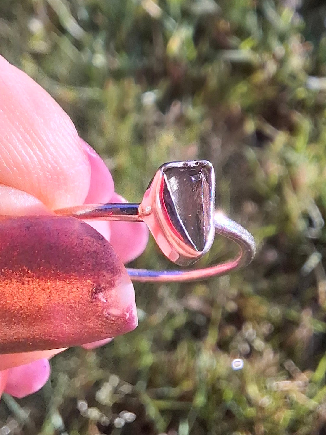 Moldavite Ring, size small L, 925 Silver, Tektite (Ref: R62)